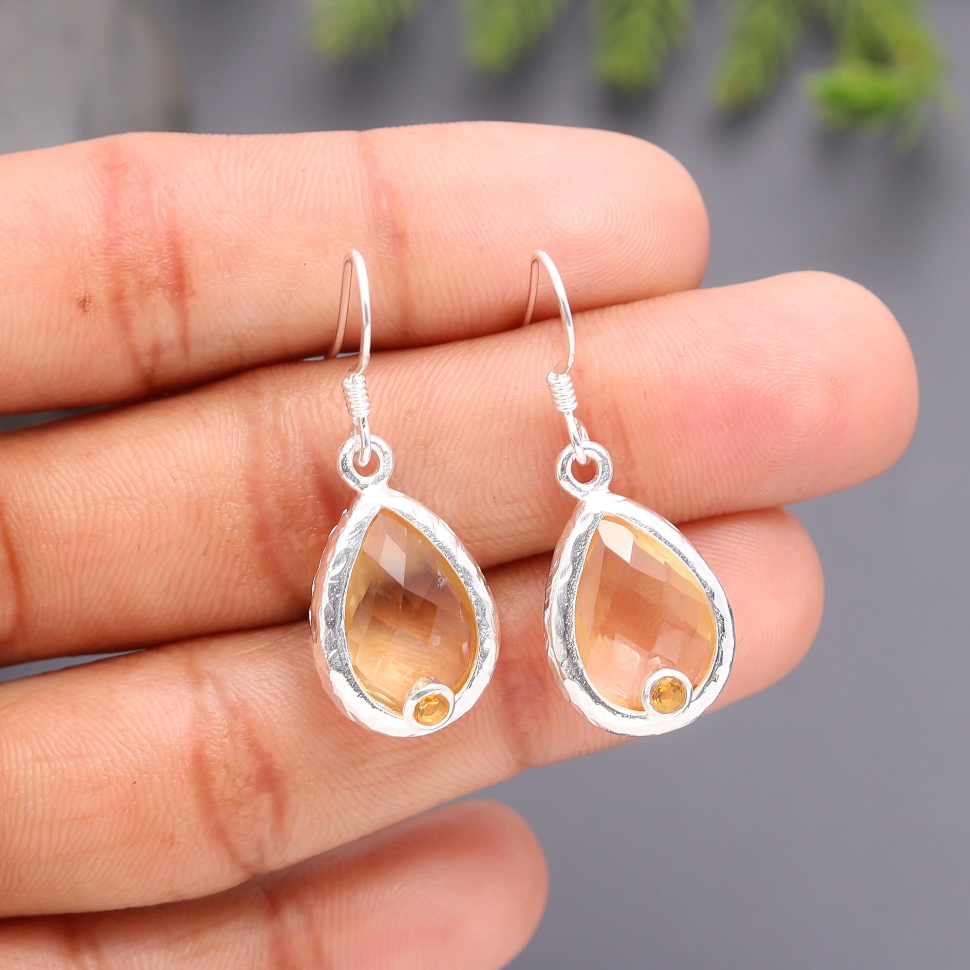 925 Silver Citrine Dangle Earrings