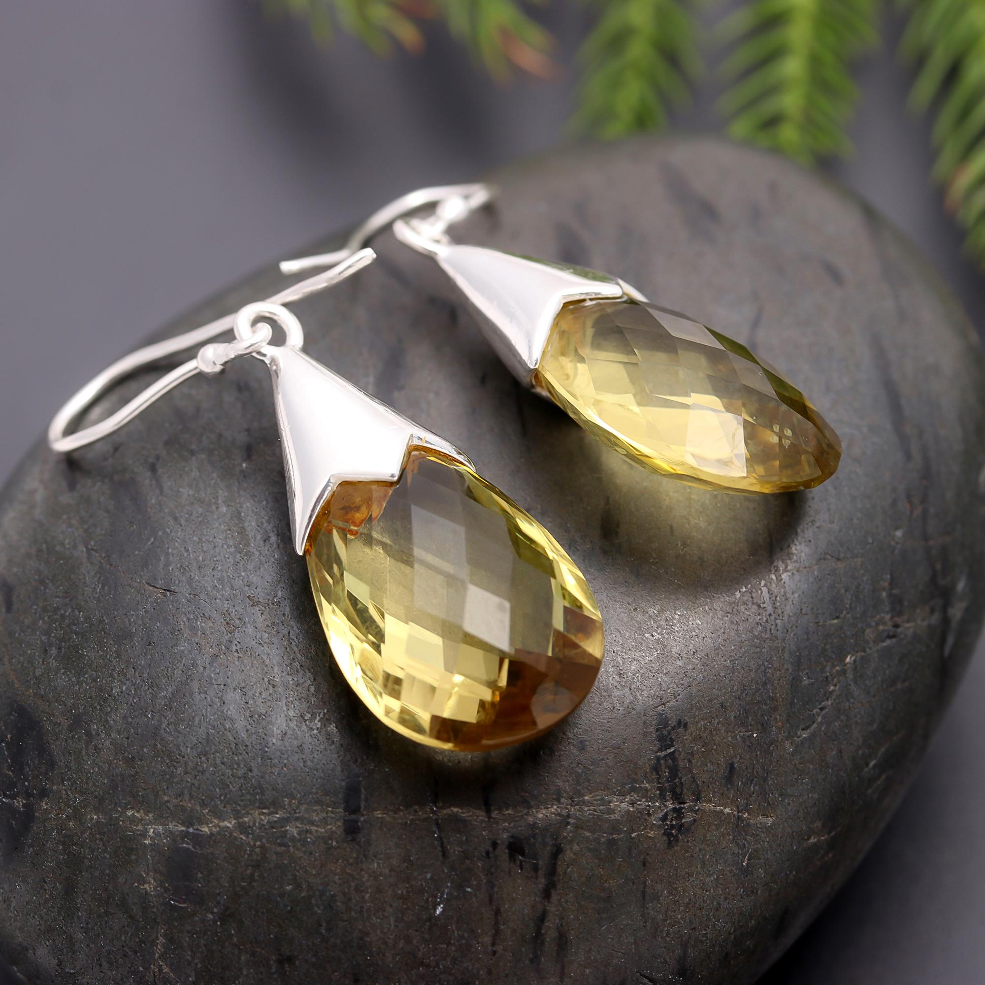 925 Silver Faceted Citrine Dangle Earrings