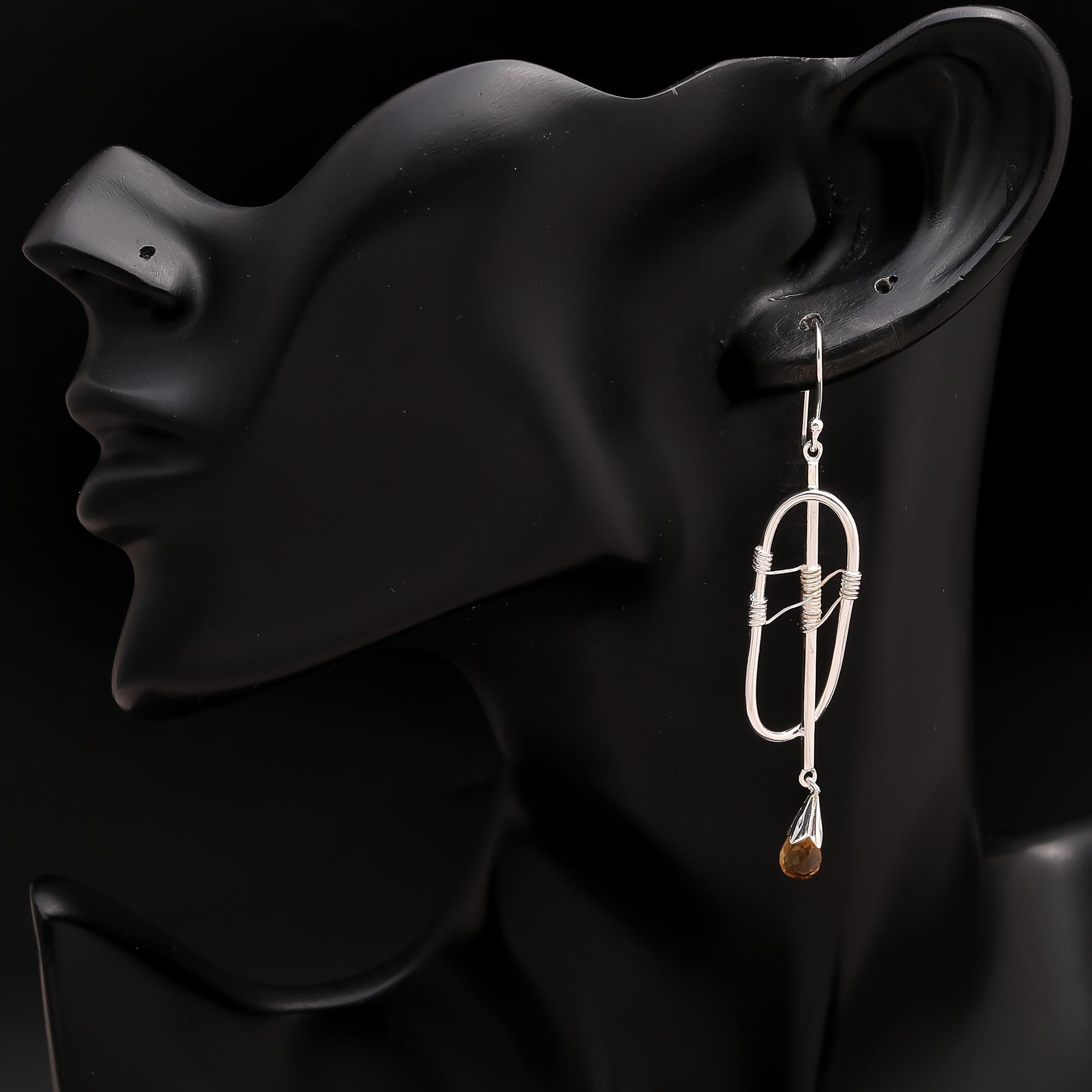 925 Silver Citrine Drop Dangle Earrings