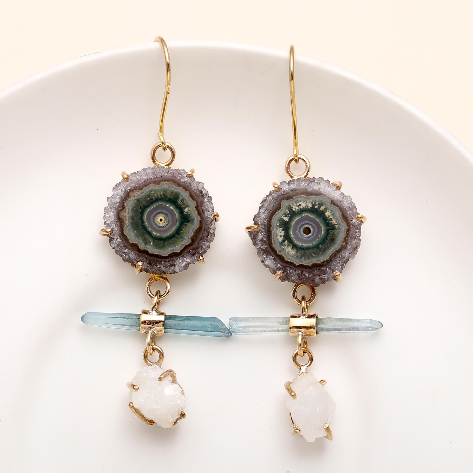 The Cosmic Raw: Solar Quartz & Crystal Point Statement Earrings