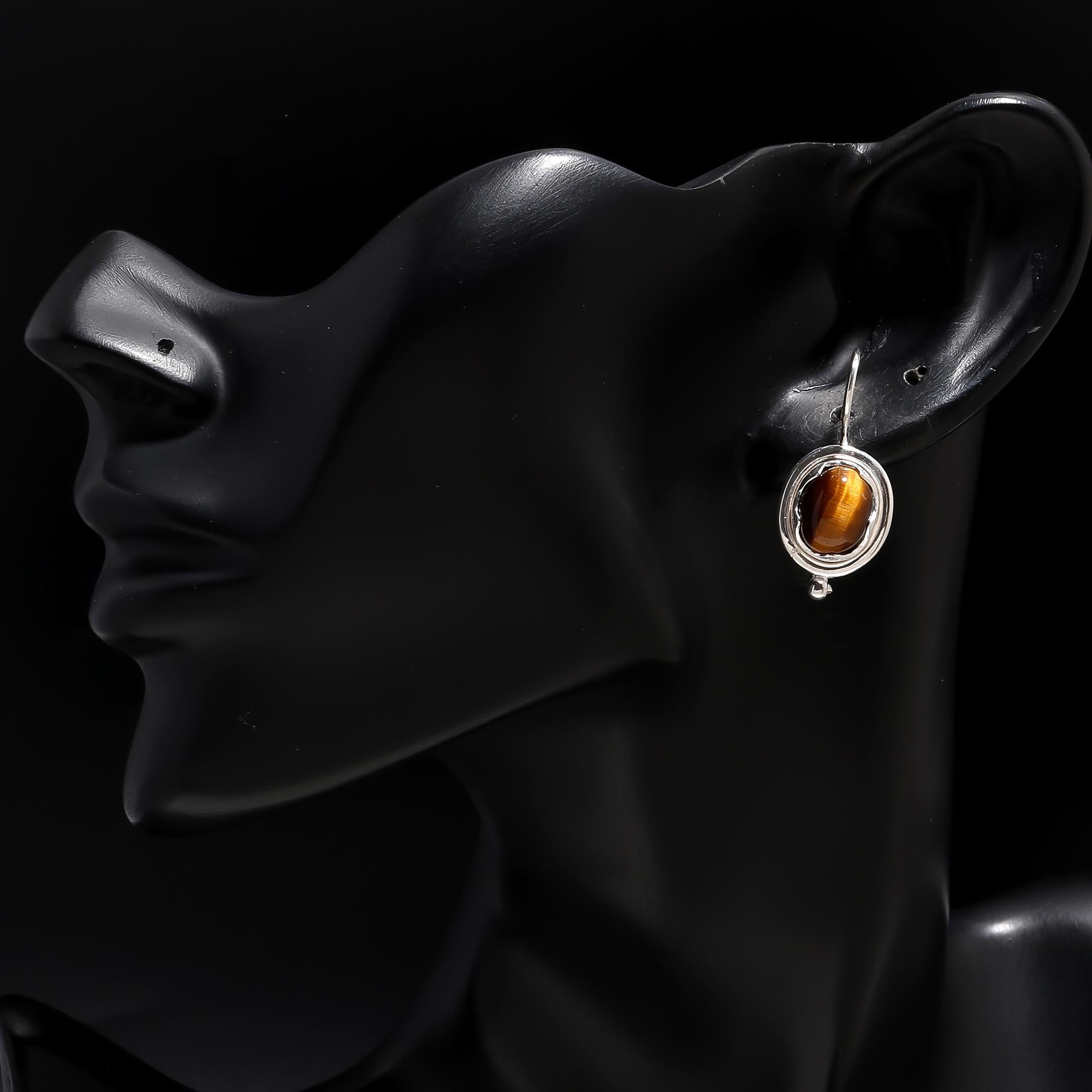 925 Silver Tiger Eye Dangle Earrings