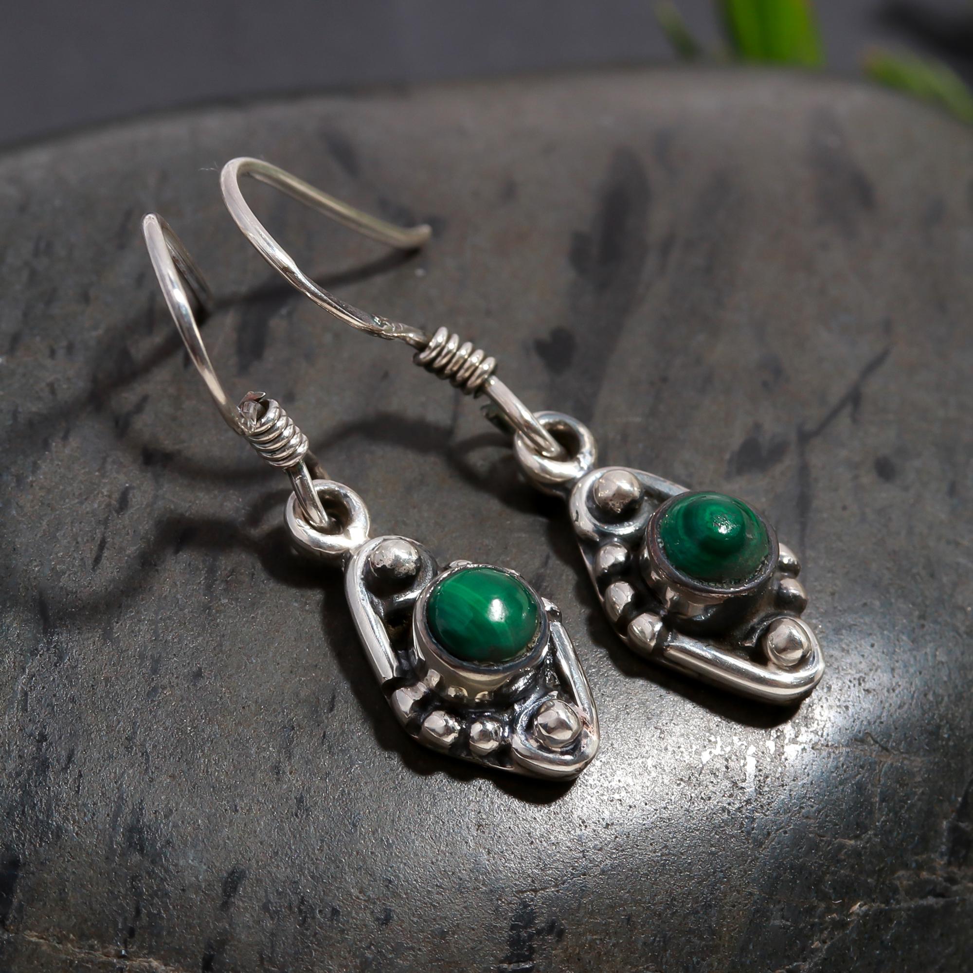 925 Silver Malachite Dangle Earrings