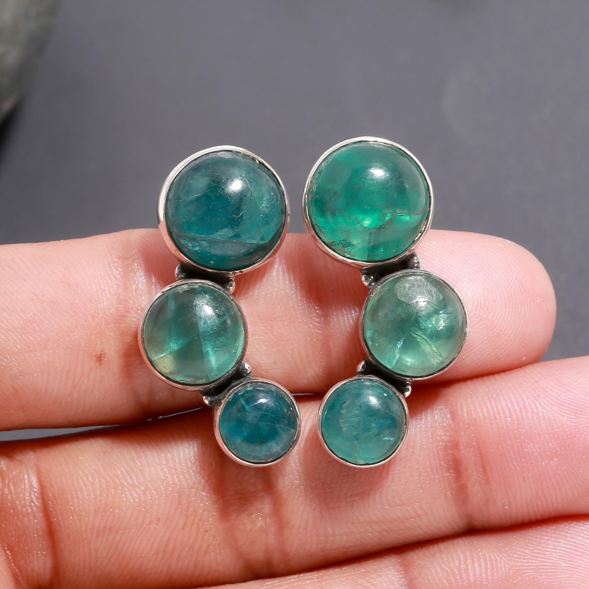 925 Silver Fluorite Cluster Stud Earrings