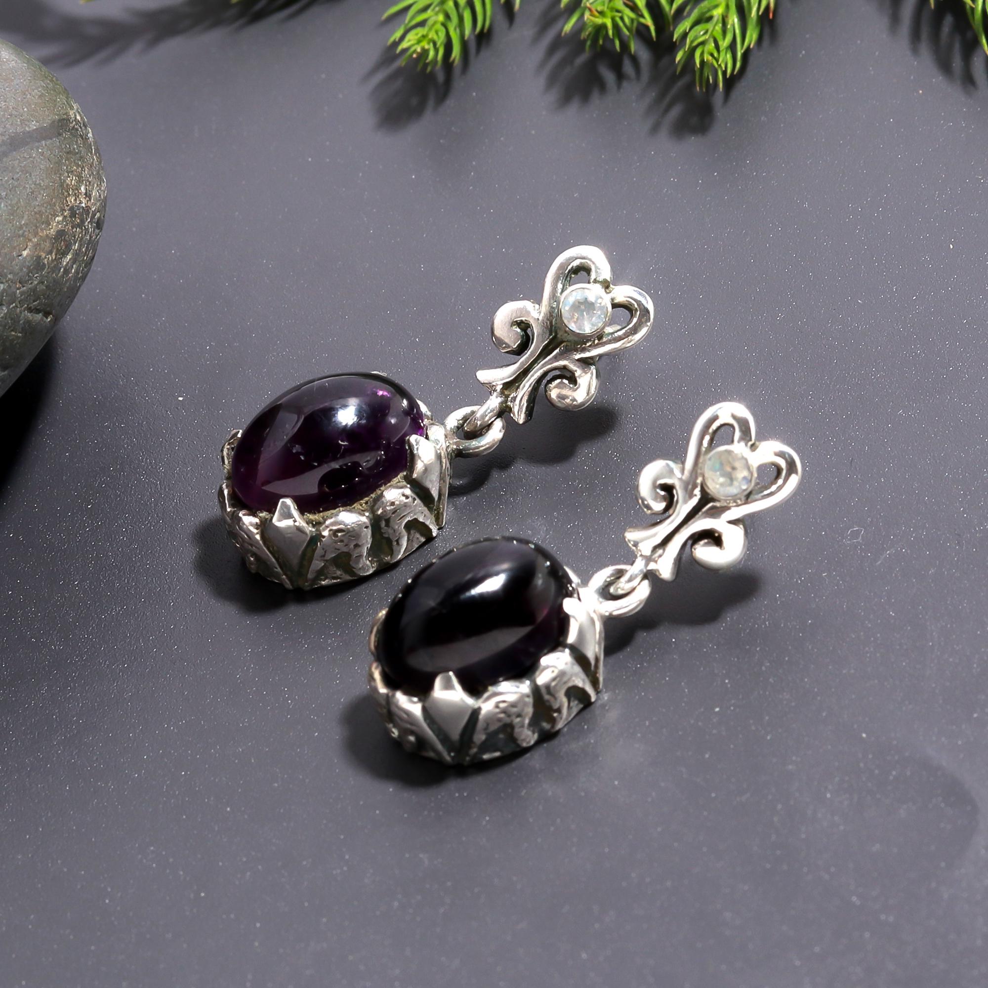 925 Silver Oval Garnet Drop Earrings