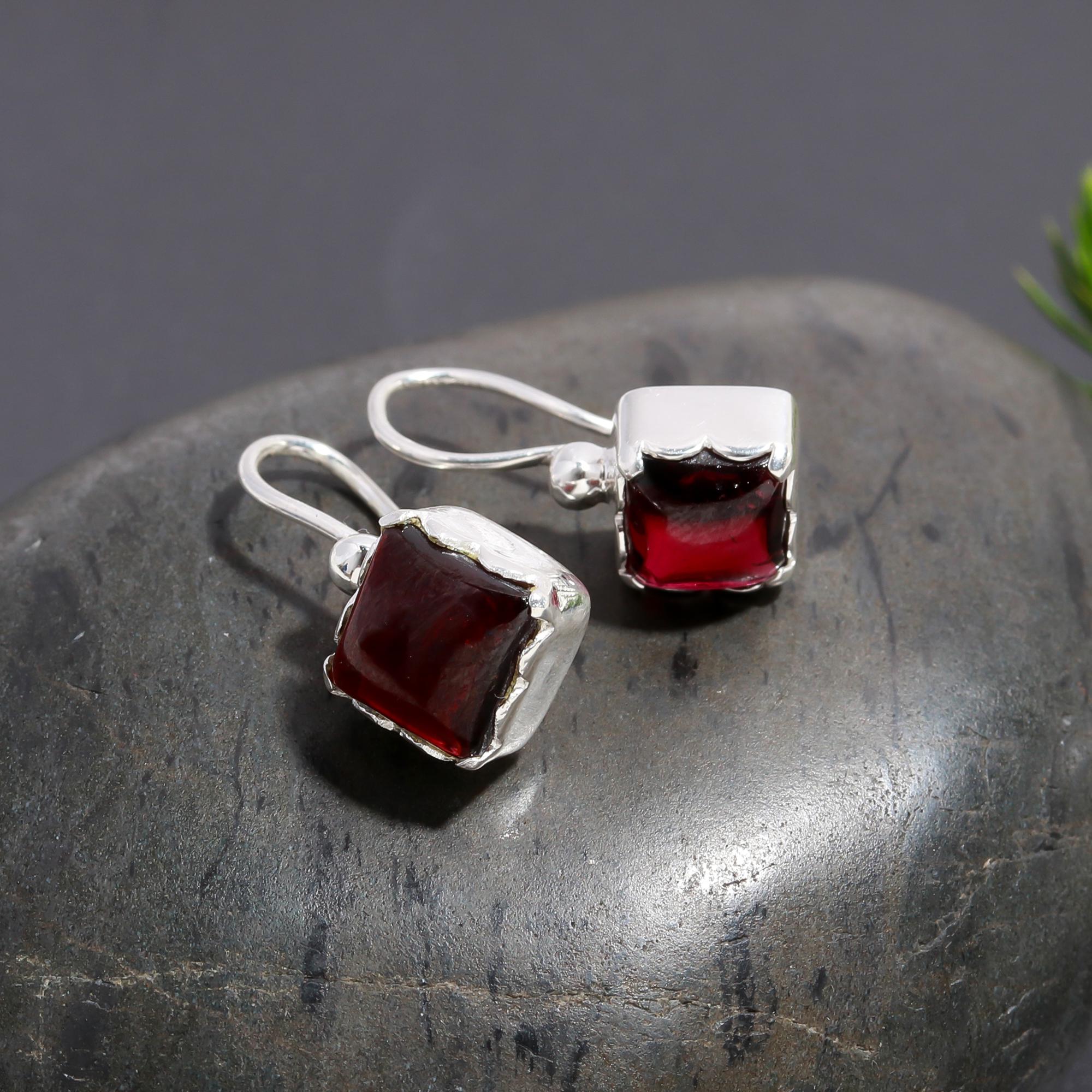 925 Silver Garnet Dangle Earrings