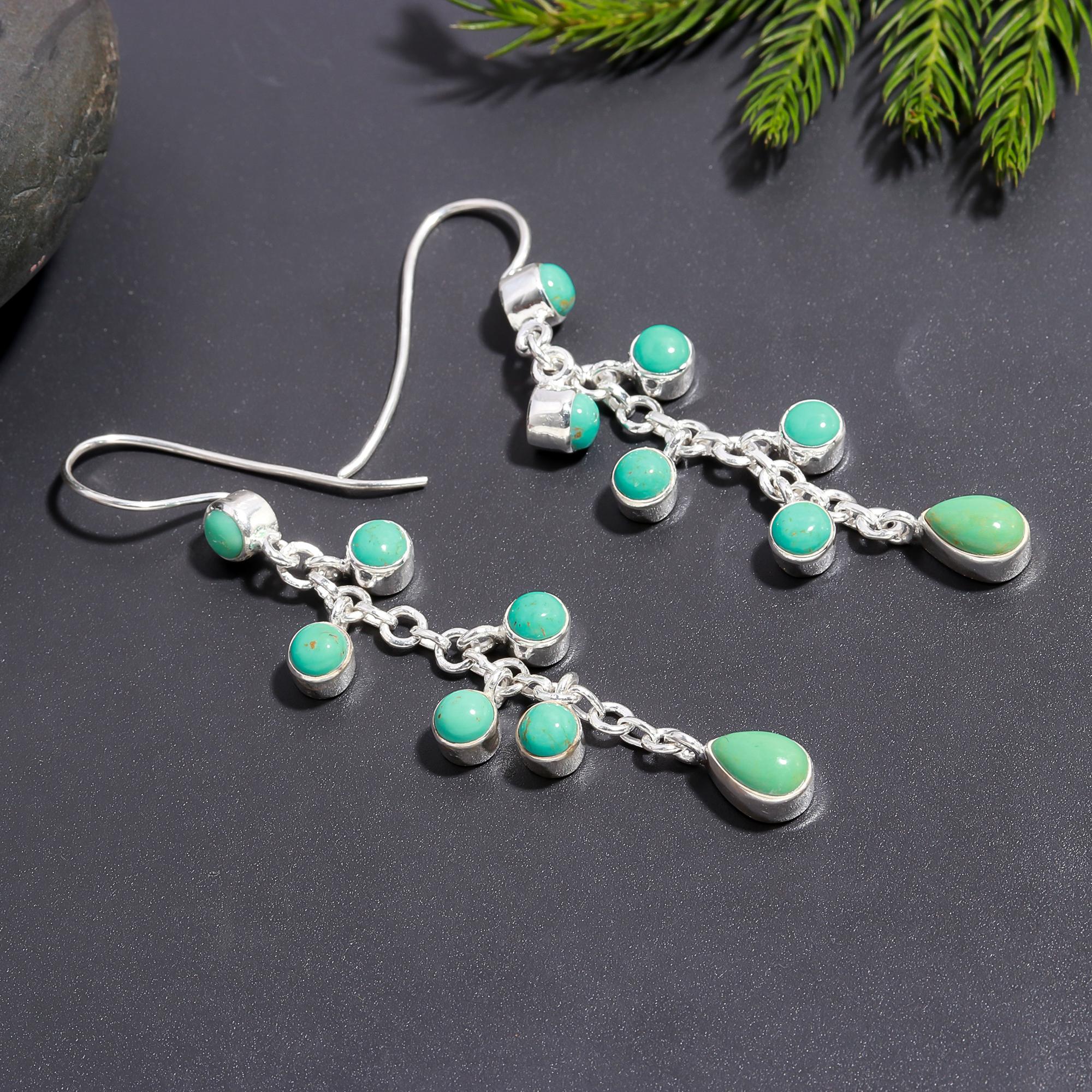 925 Silver Multi Turquoise Dangle Earrings