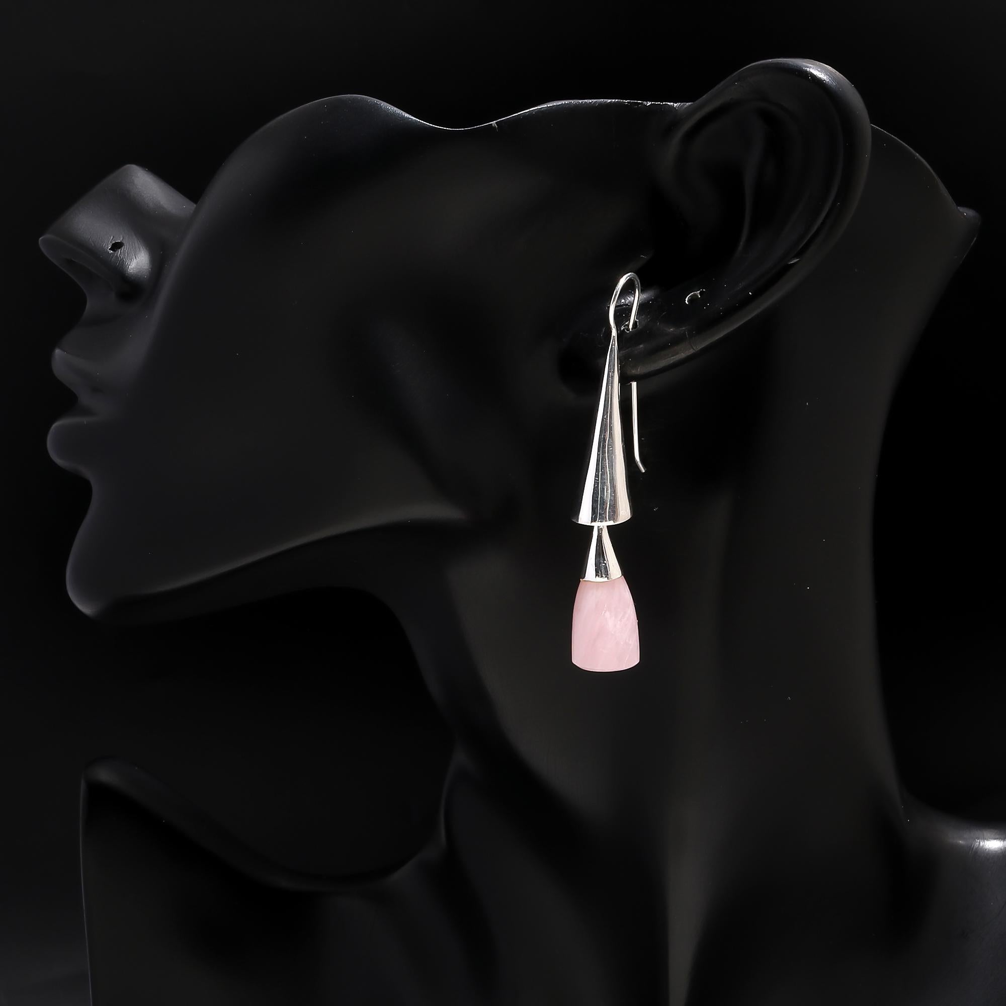 925 Silver Rose Quartz Dangle Earrings
