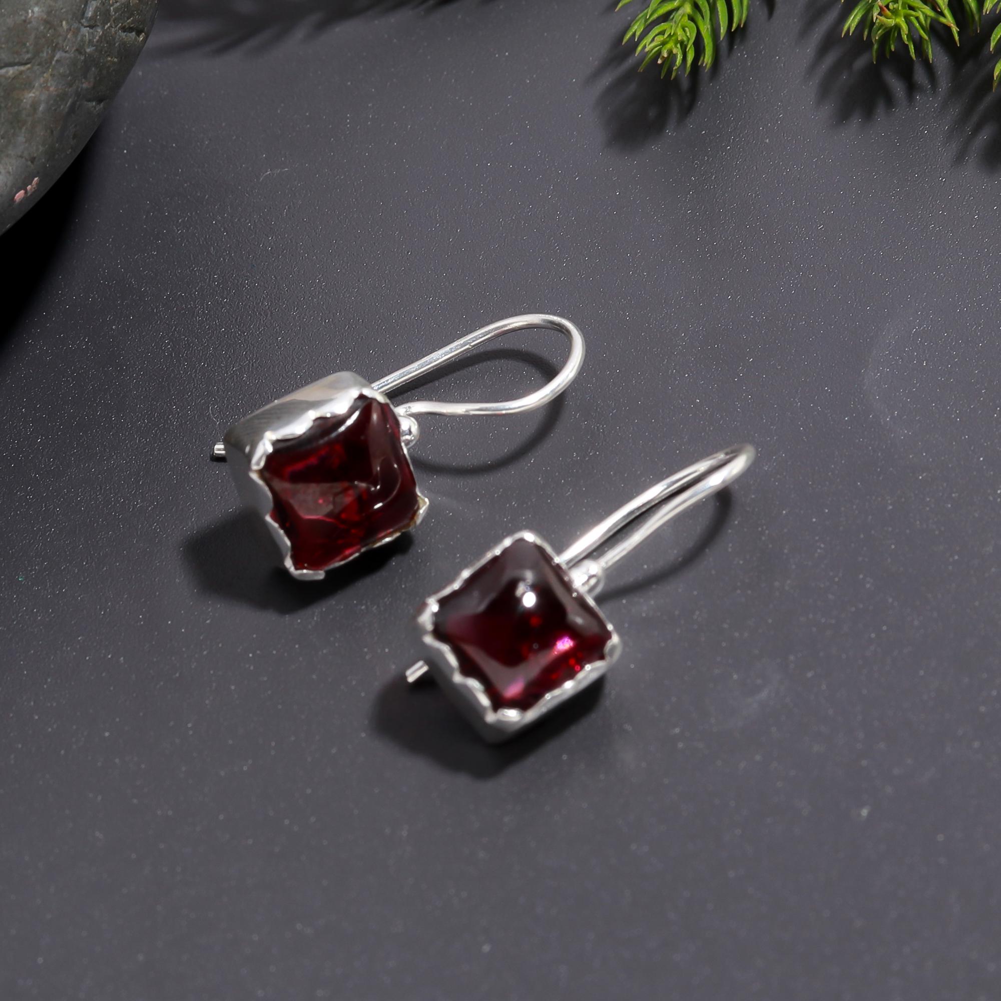 925 Silver Garnet Dangle Earrings