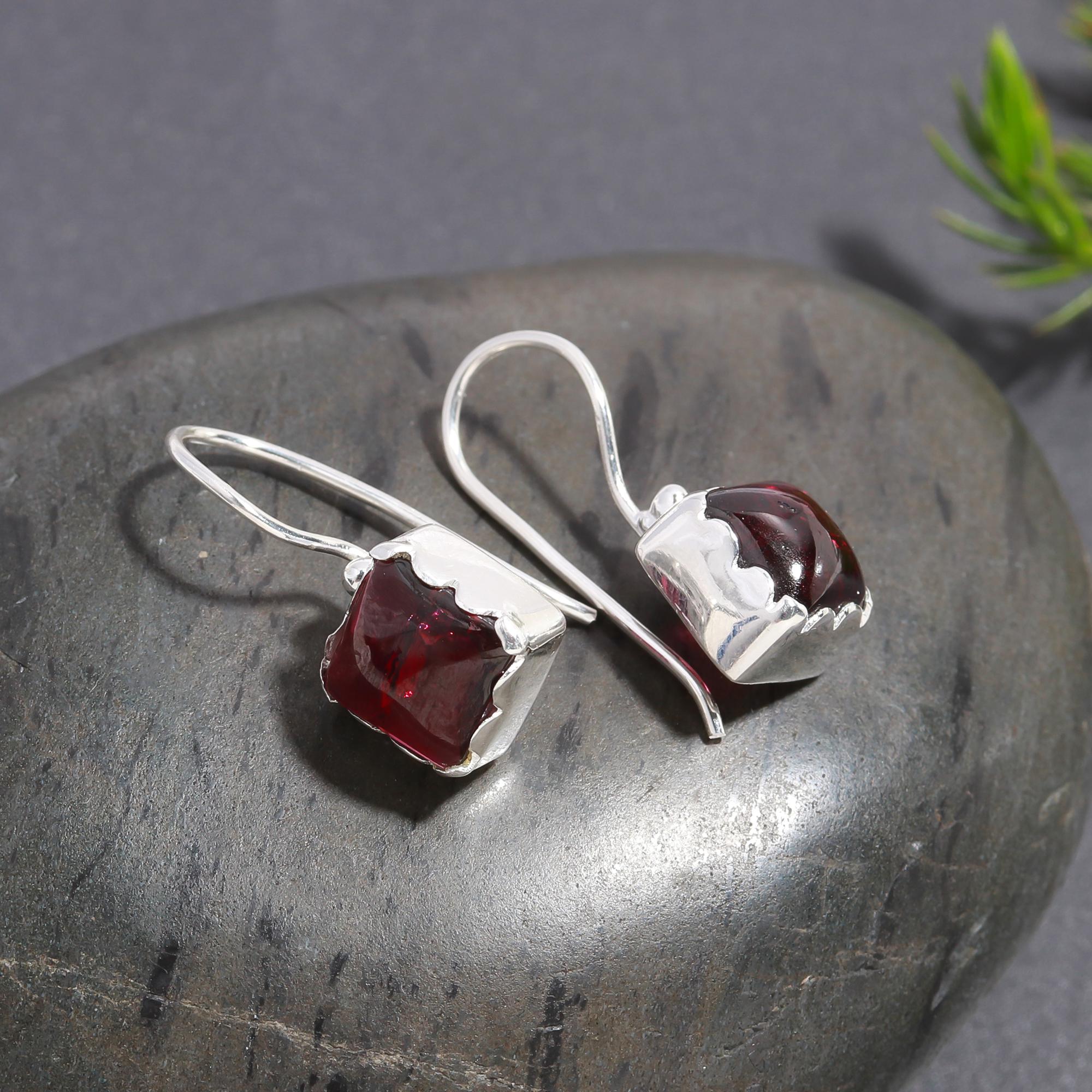 925 Silver Garnet Dangle Earrings