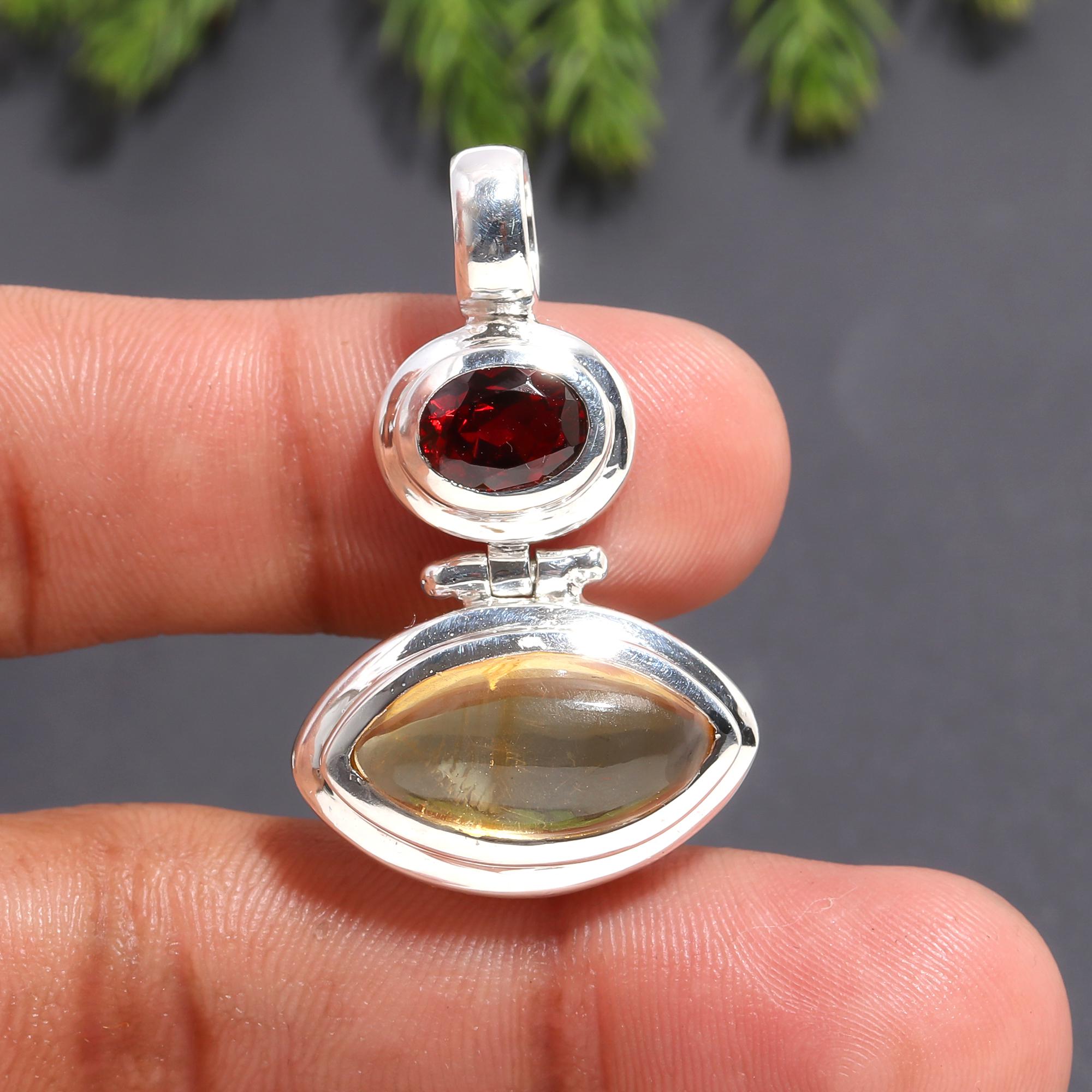 925 Silver Garnet and Labradorite Pendant