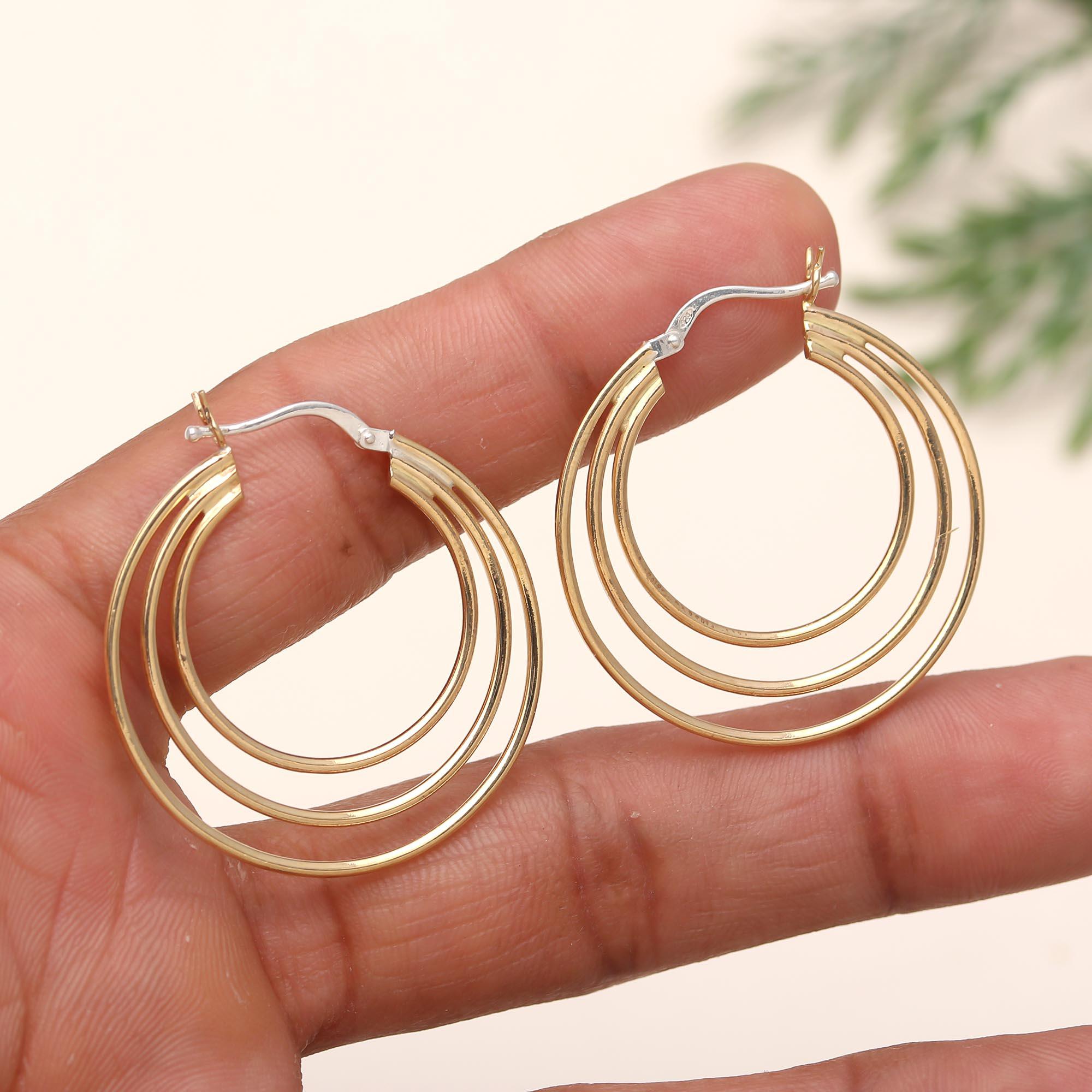 The Golden Trinity: Triple Band Gold Hoop Earrings
