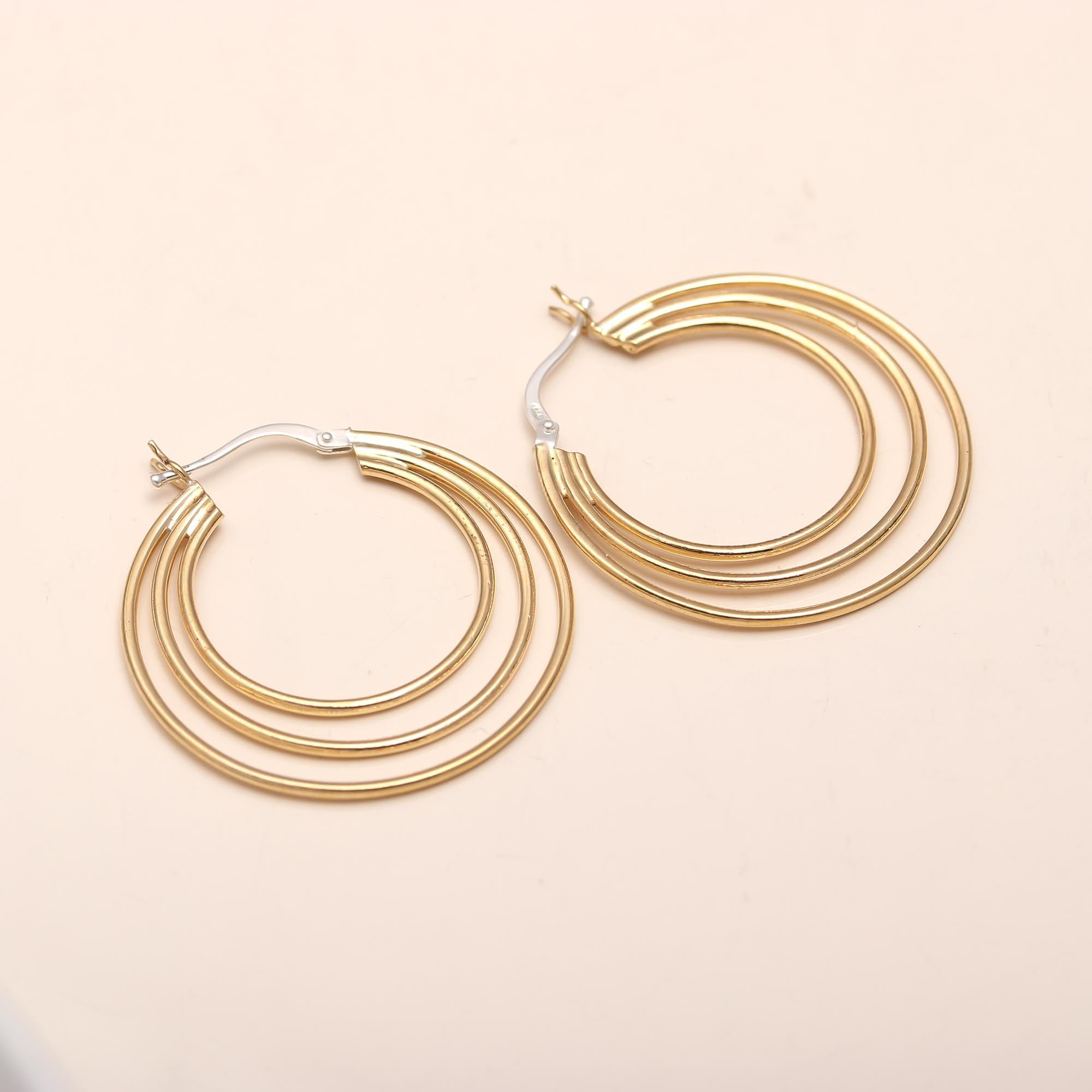 The Golden Trinity: Triple Band Gold Hoop Earrings