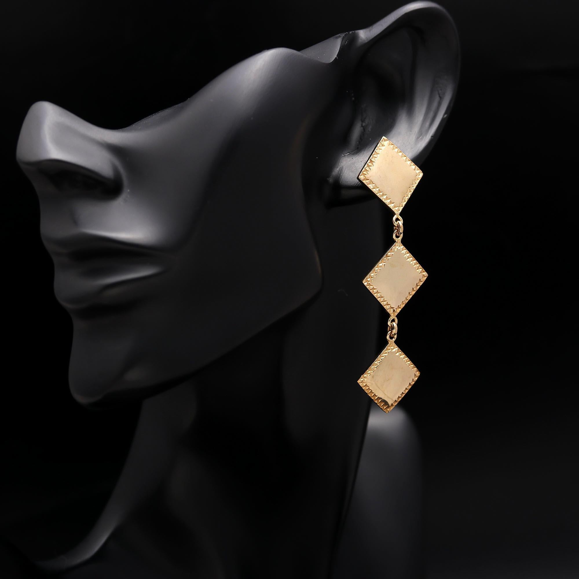 The Golden Tier: Textured Square Drop Earrings