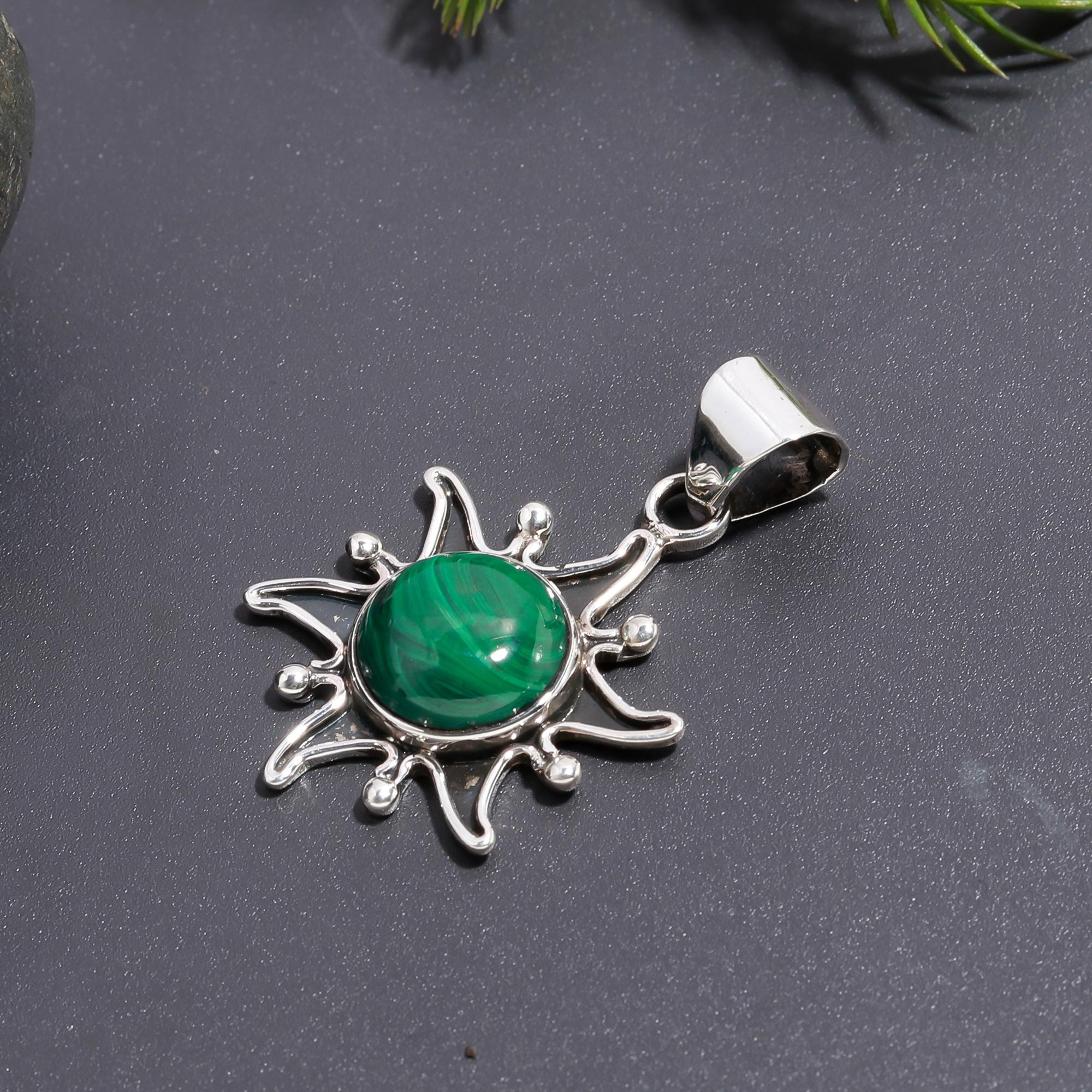 925 Silver Sunburst Malachite Pendant