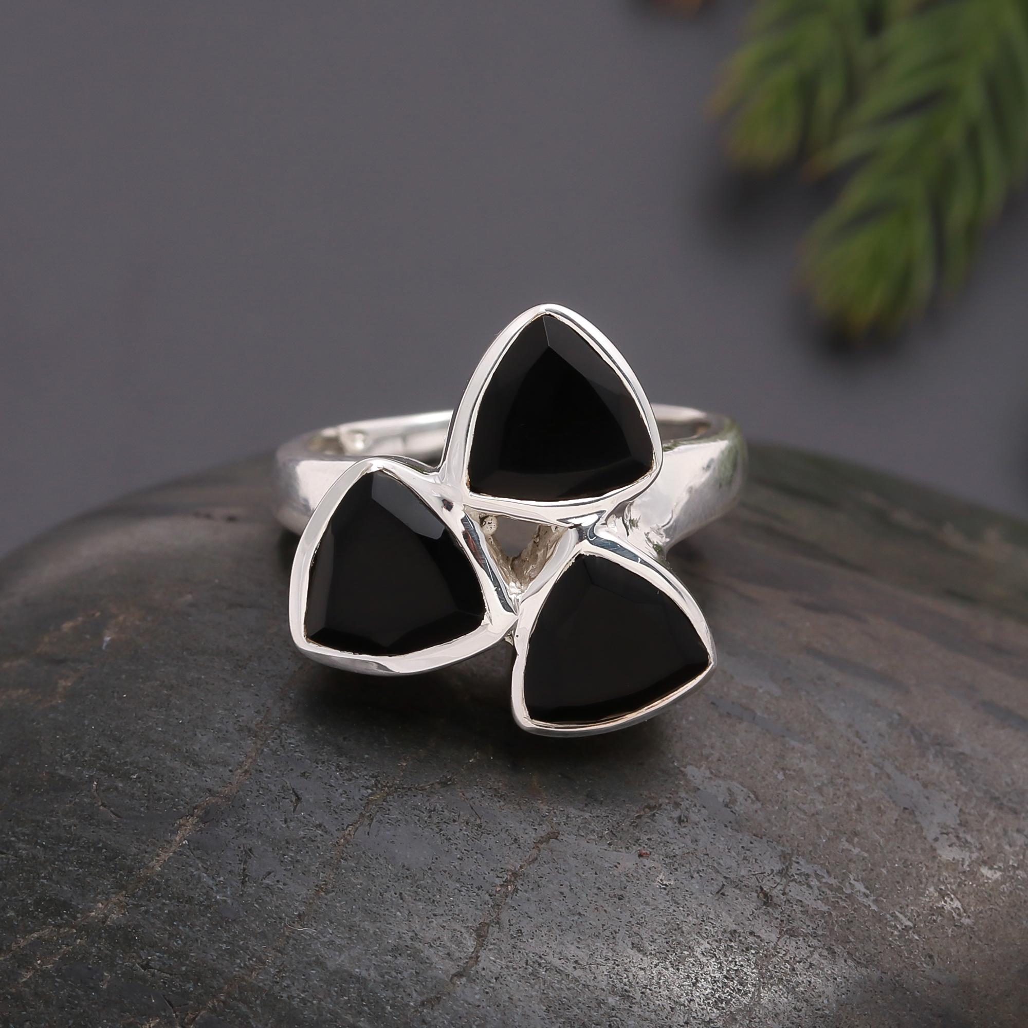 925 Silver Trio Black Onyx Ring