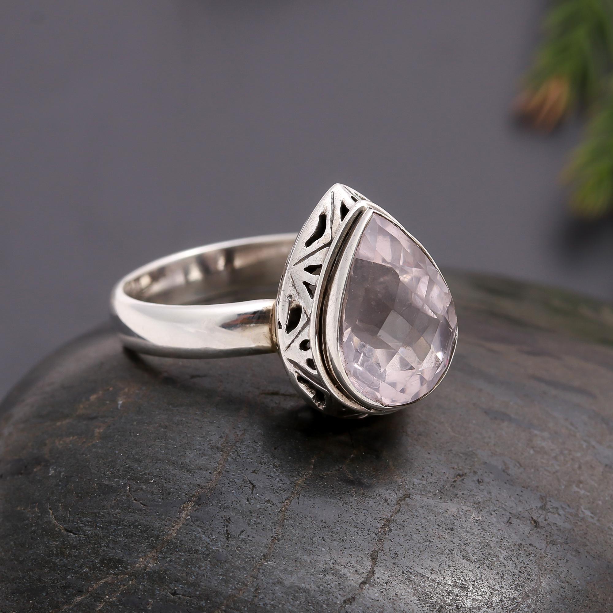 925 Silver Rose Quartz Ring