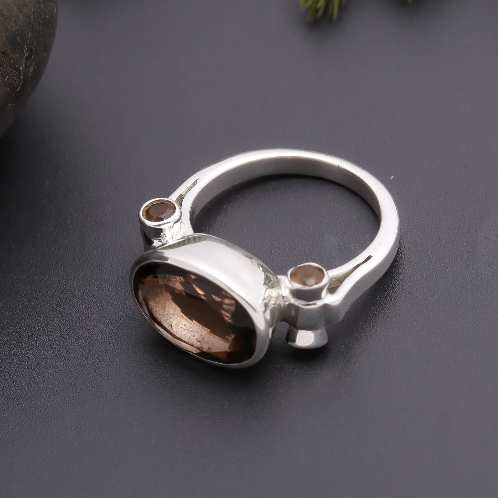 925 Silver Smoky Quartz  Ring