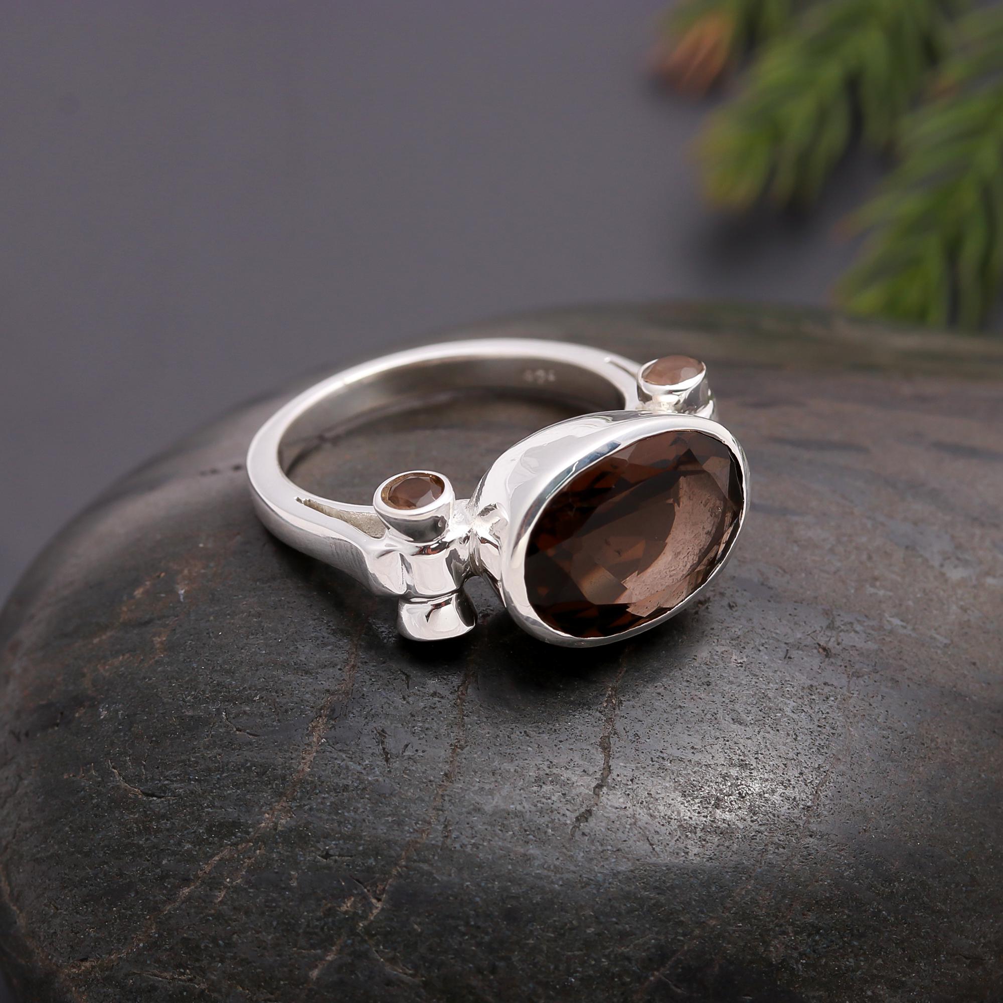 925 Silver Smoky Quartz  Ring