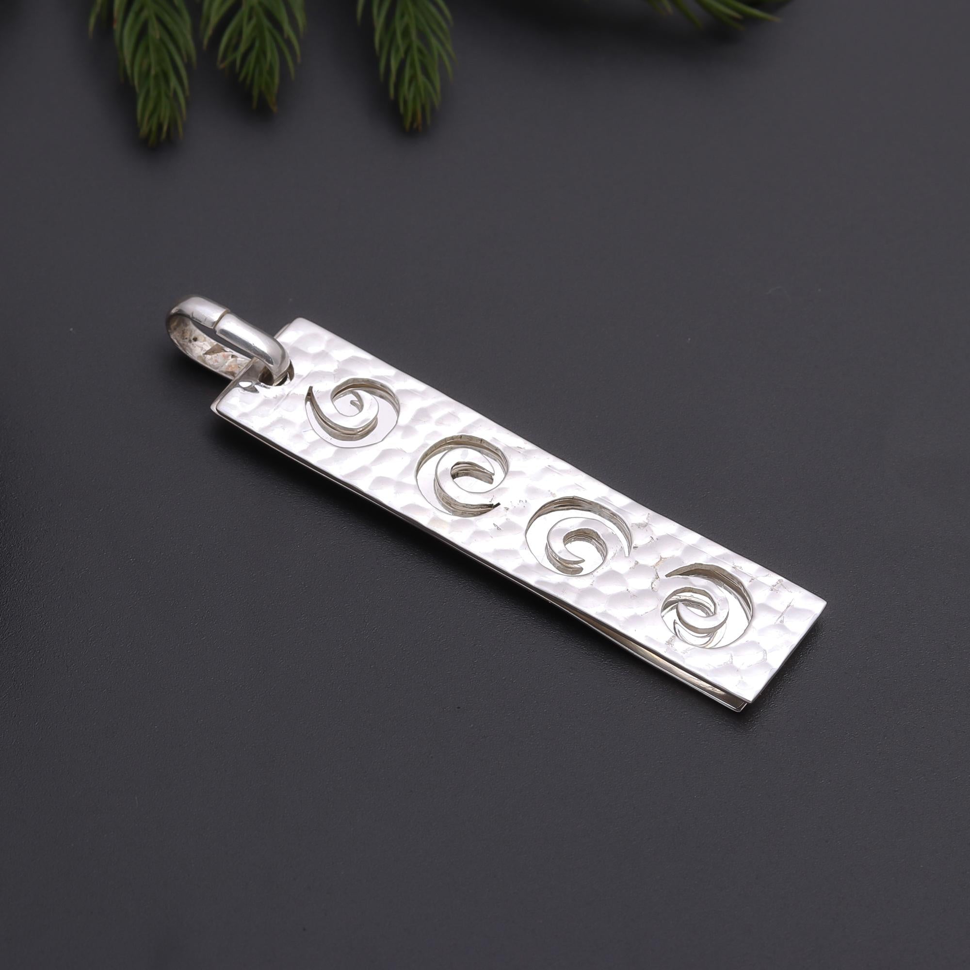 925 Silver Hammered Spiral Bar Pendant