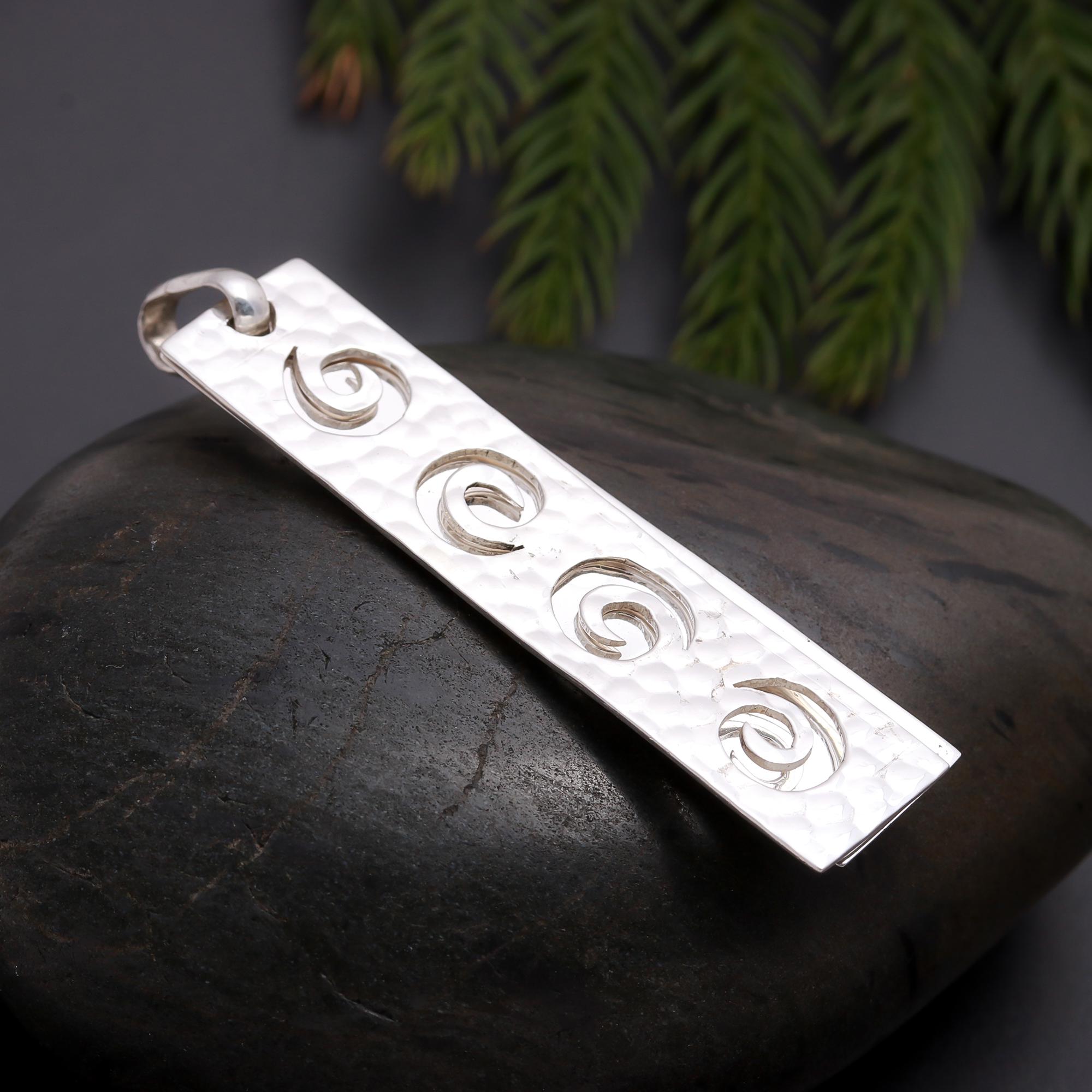 925 Silver Hammered Spiral Bar Pendant