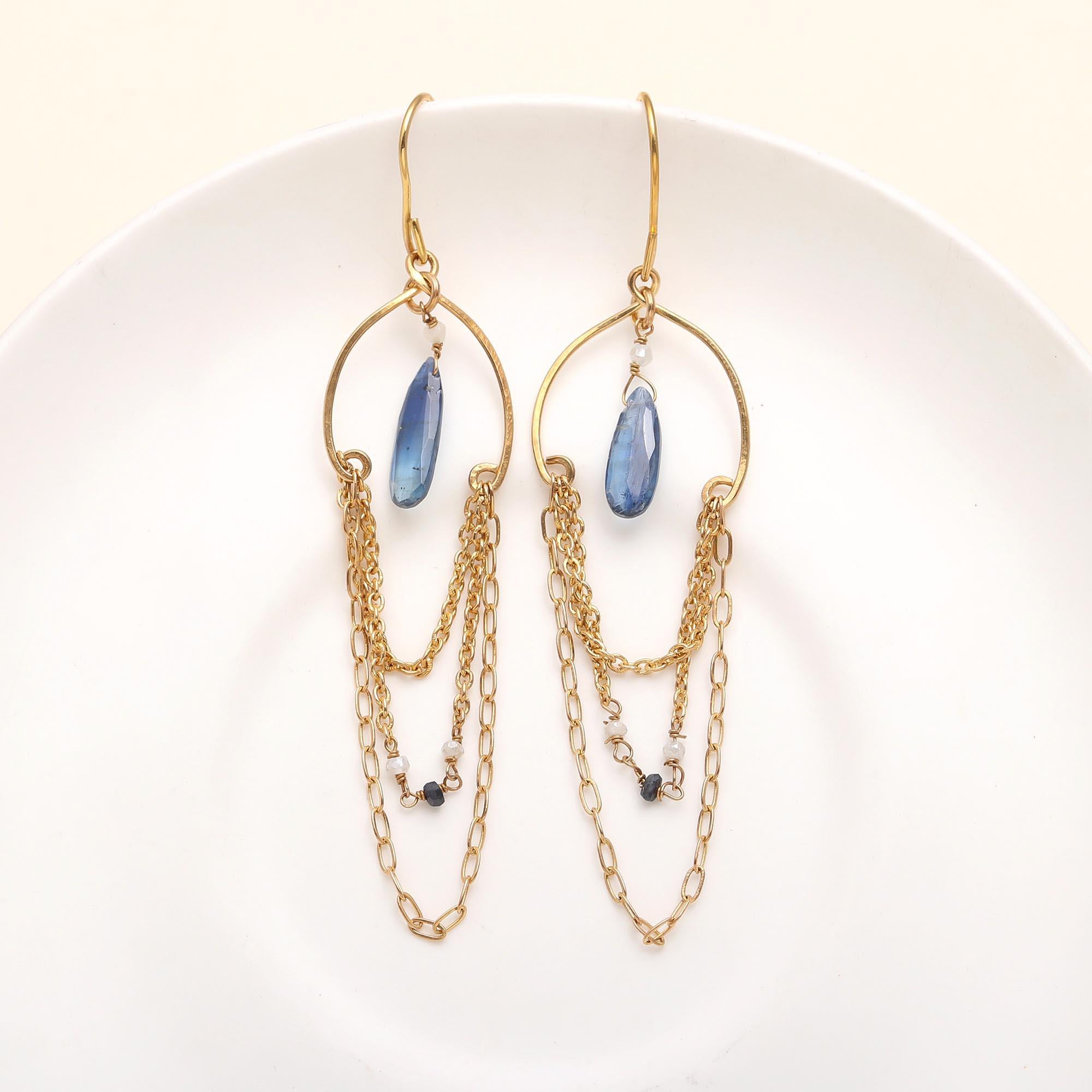 The Celestial Azure: Kyanite & Chain Drop Earrings