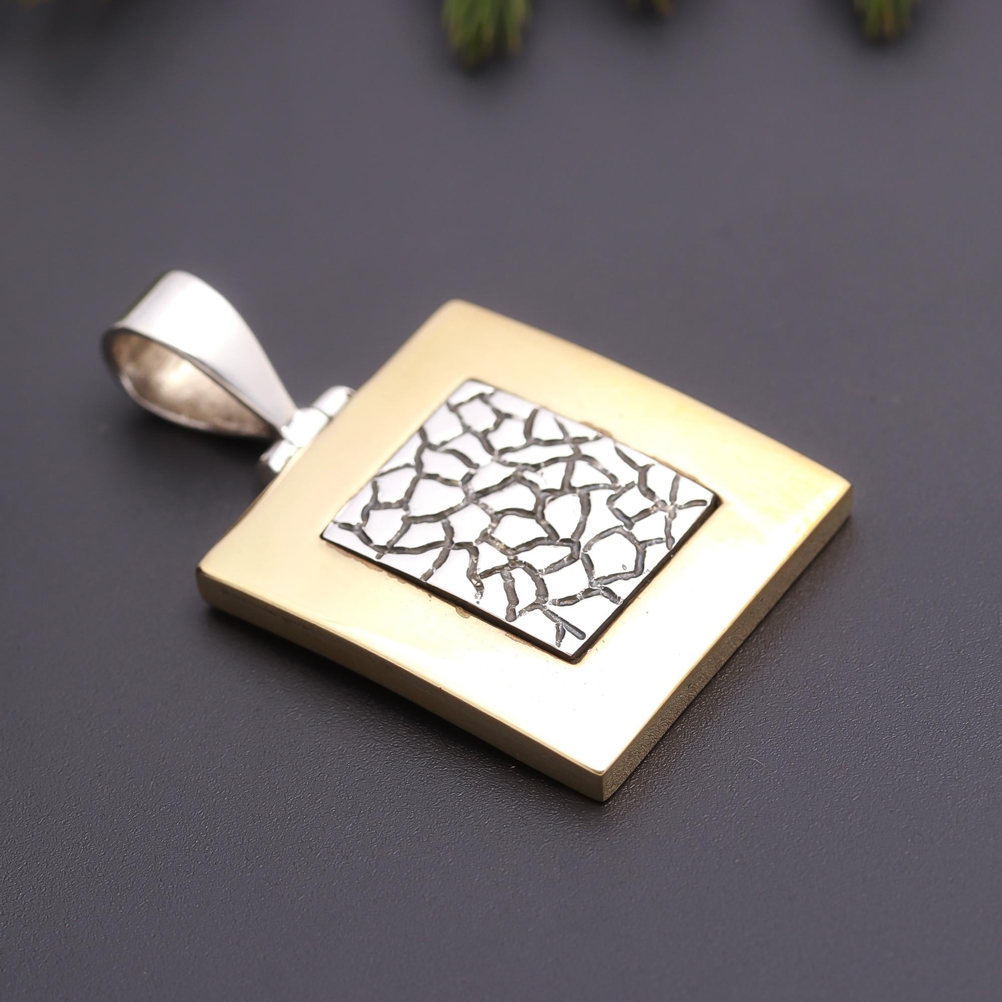 925 Silver and Brass Textured Pendant