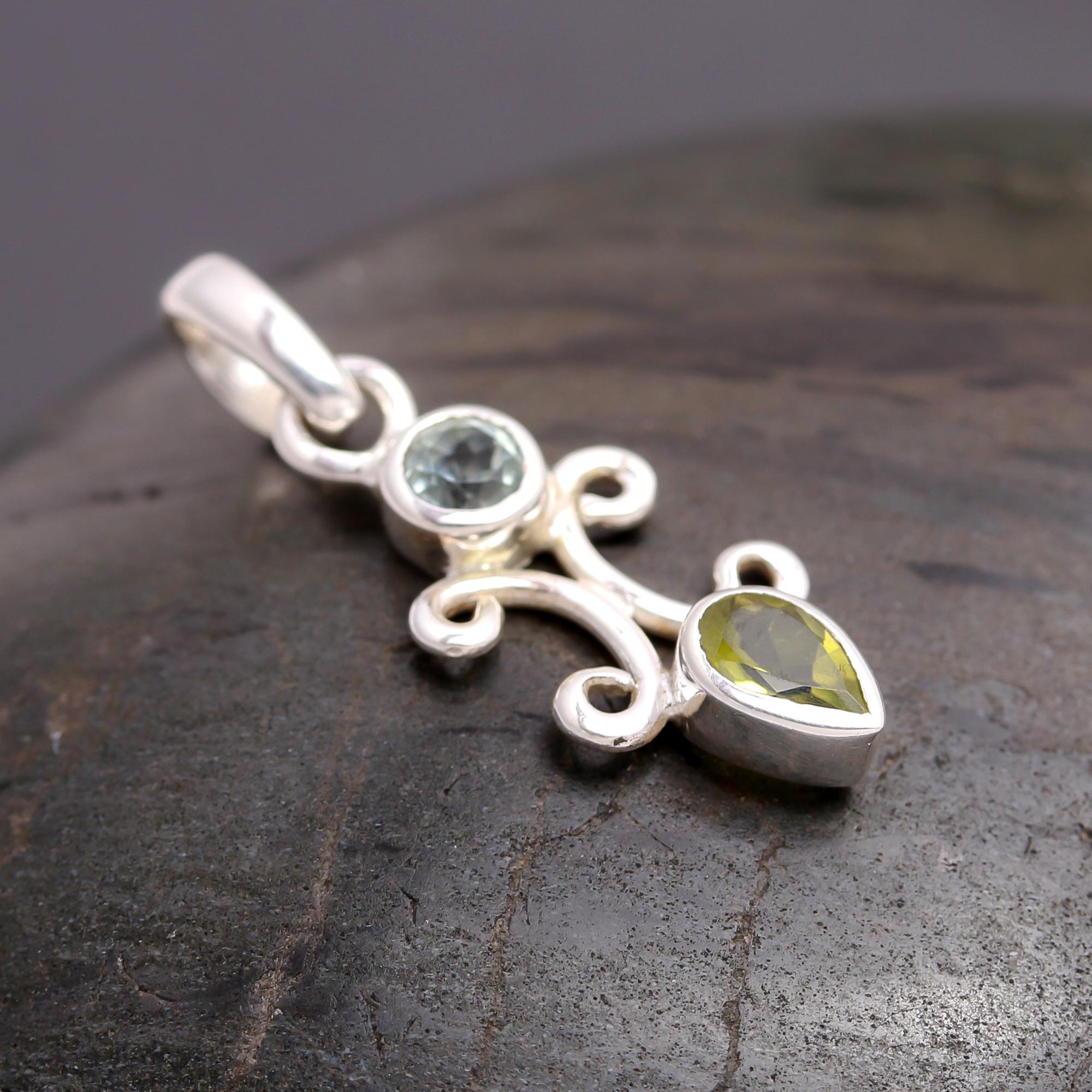 925 Silver Peridot & Topaz Scroll Pendant