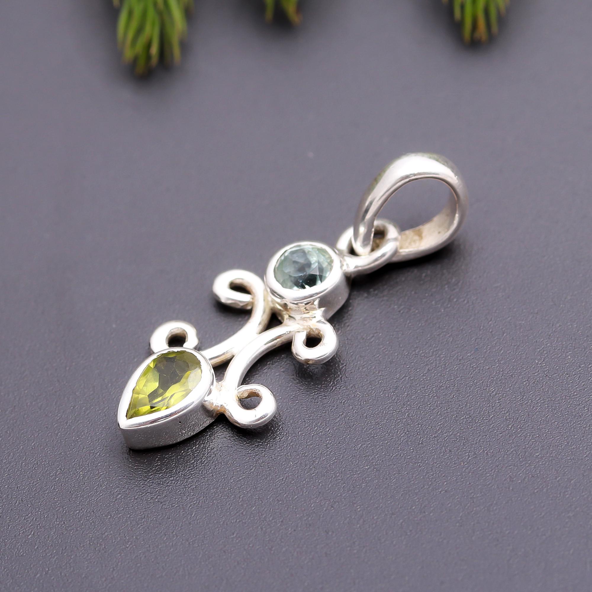 925 Silver Peridot & Topaz Scroll Pendant