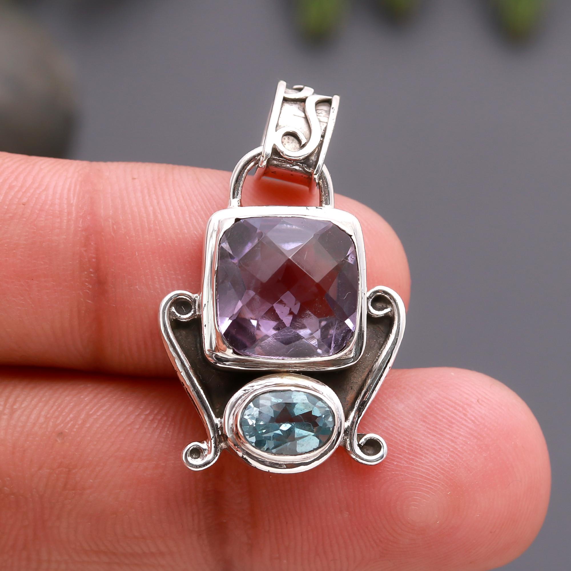 925 Silver Amethyst & Blue Topaz Pendant