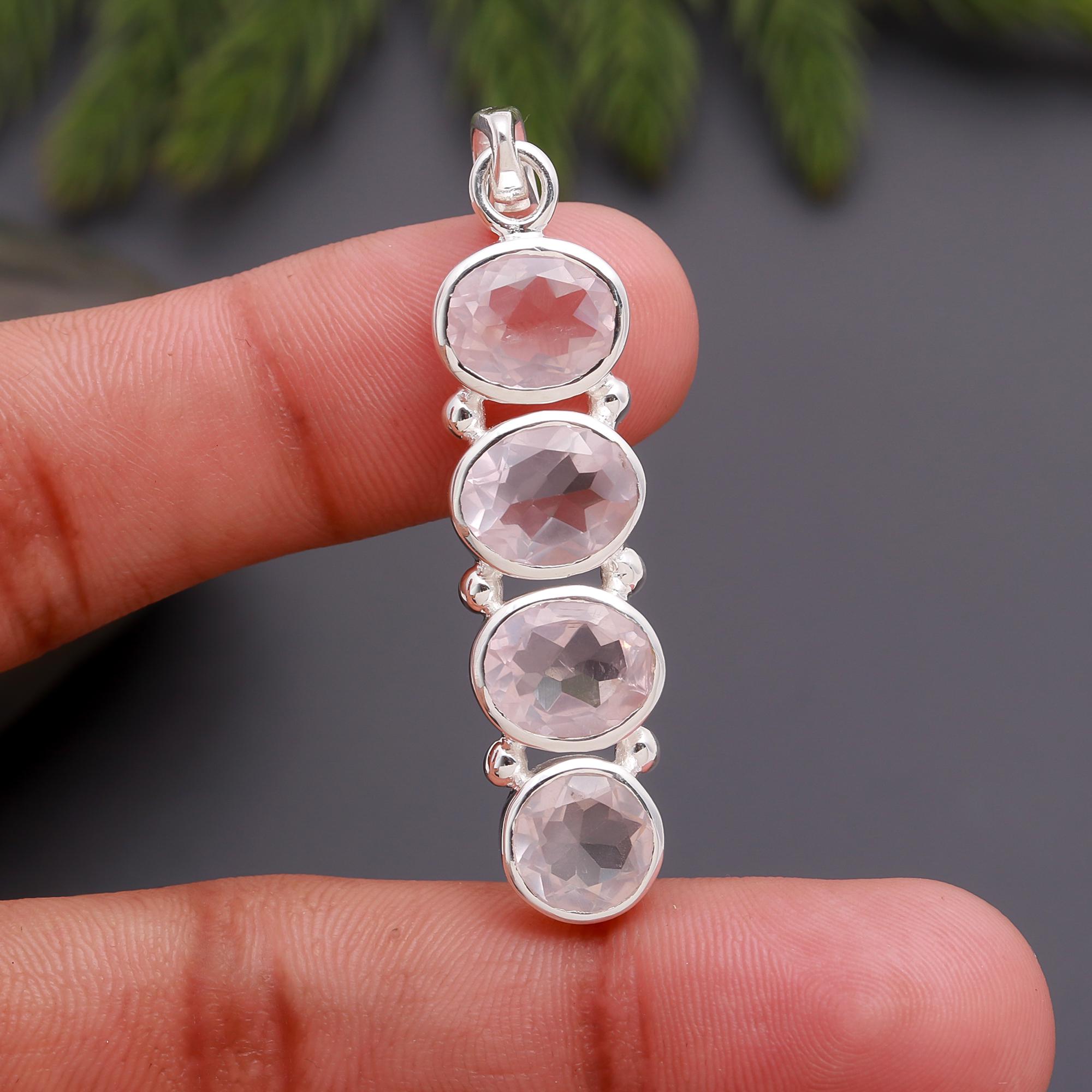 925 Silver Rose Quartz Pendant