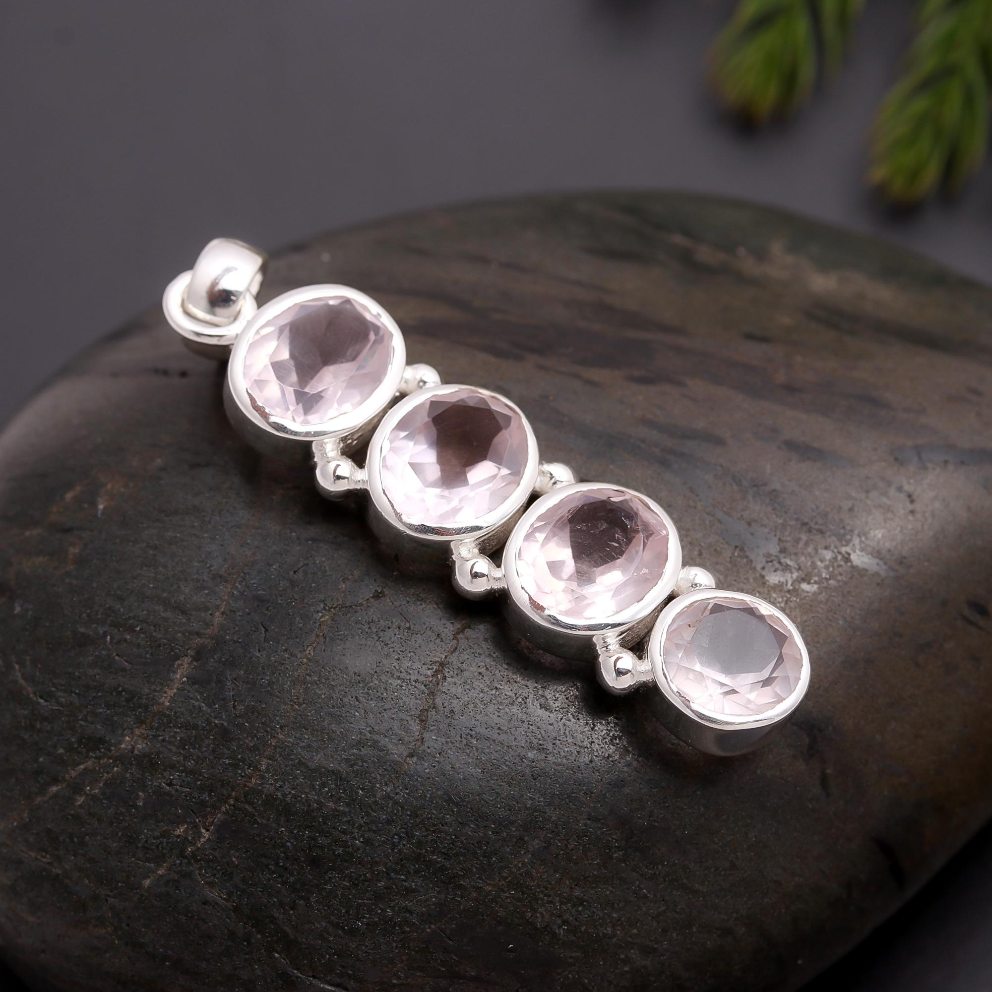 925 Silver Rose Quartz Pendant
