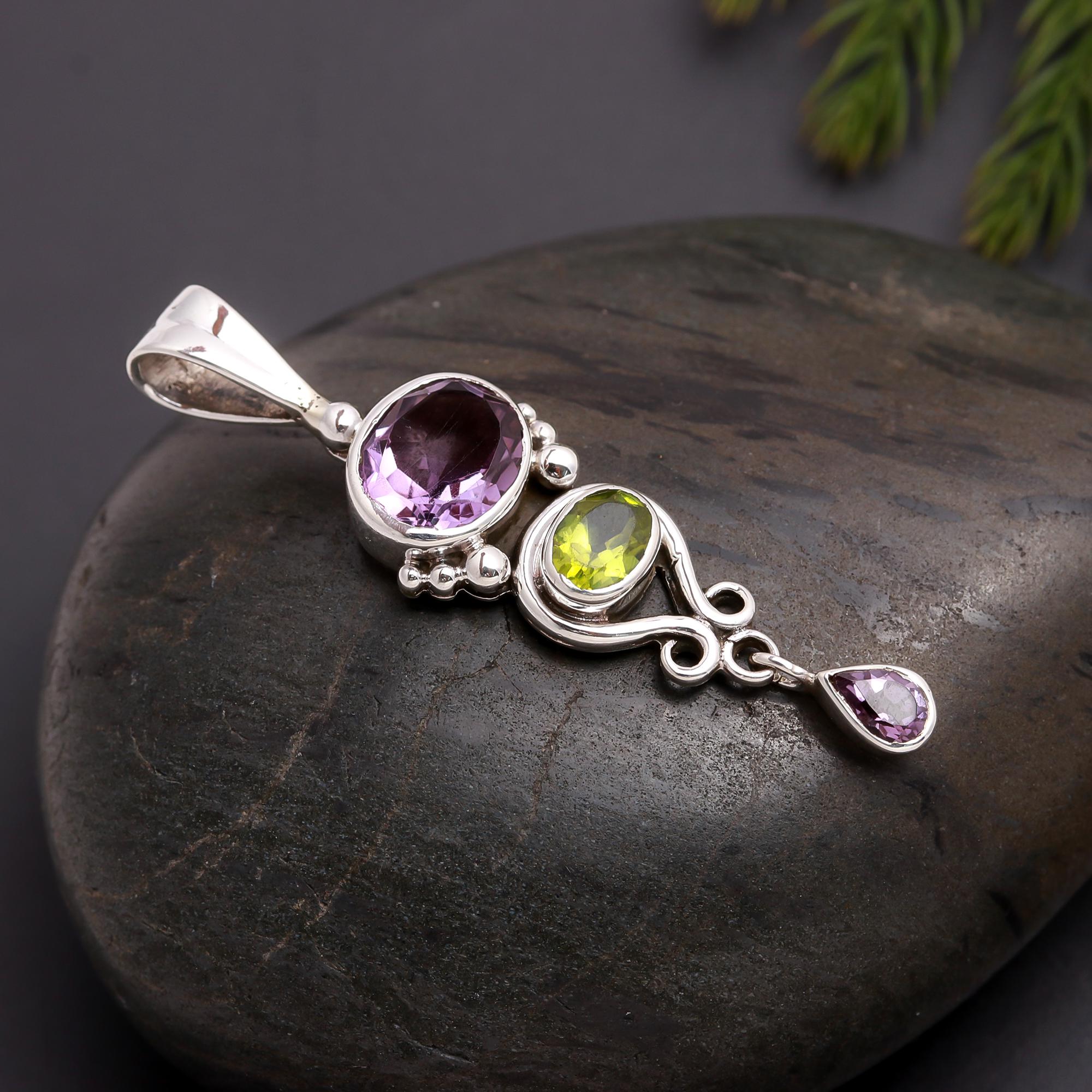 925 Silver Amethyst and Peridot Pendant