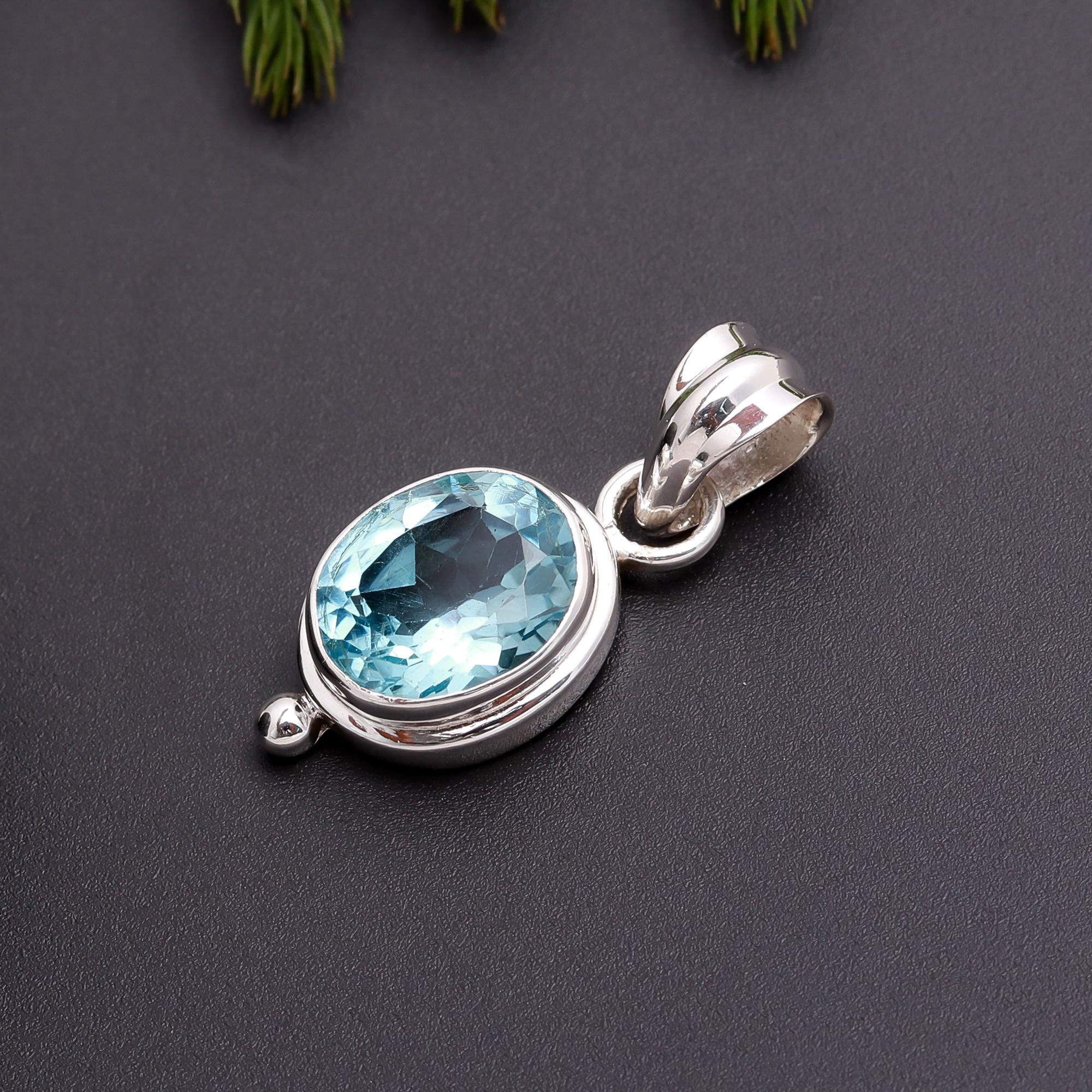 925 Silver Blue Topaz Pendant
