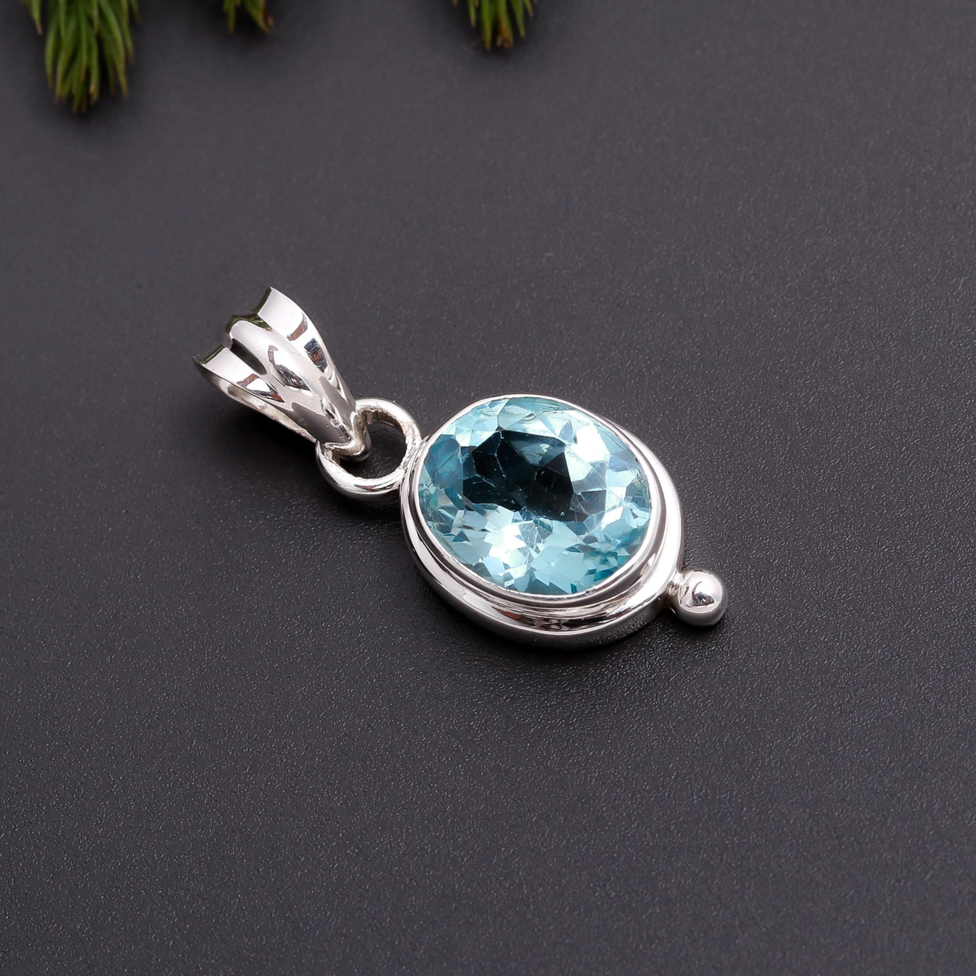 925 Silver Blue Topaz Pendant