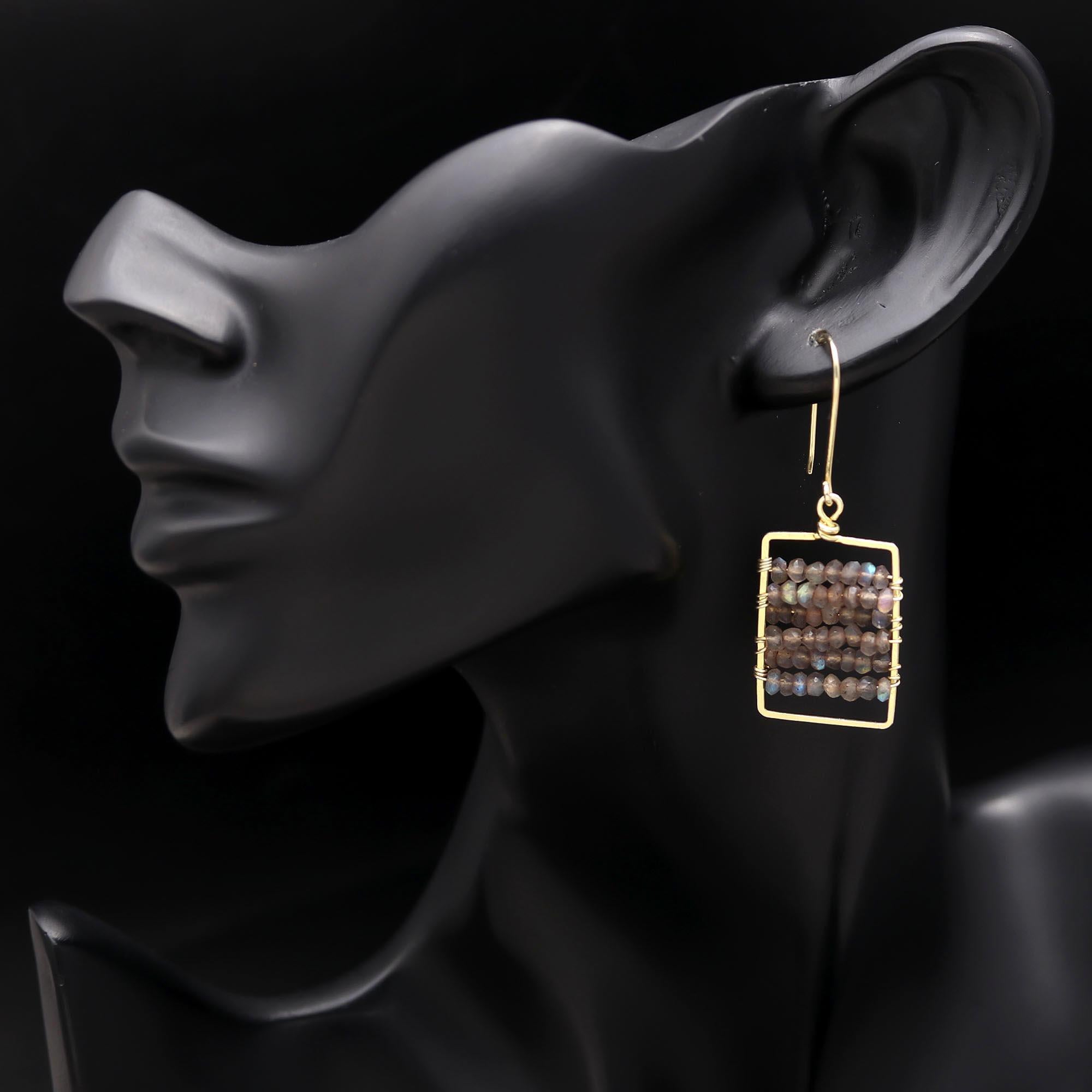 The Grey Weave: Beaded Labradorite Geometric Earrings