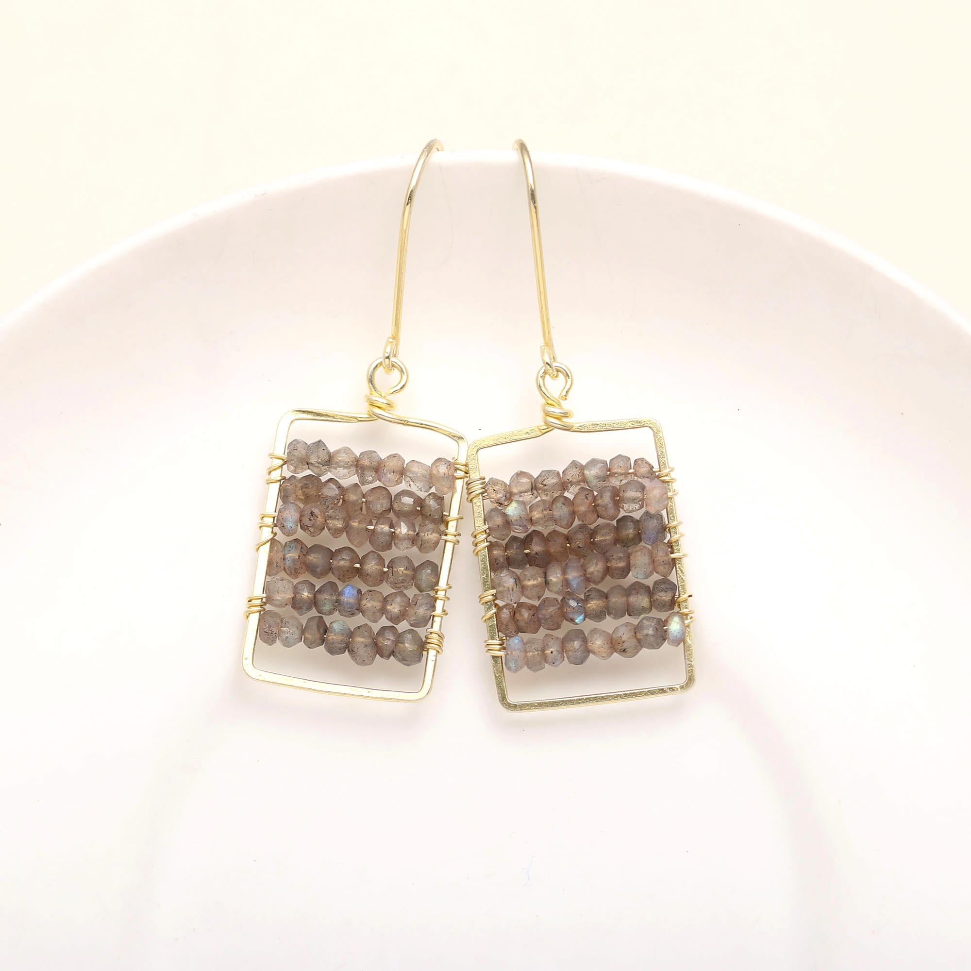 The Grey Weave: Beaded Labradorite Geometric Earrings