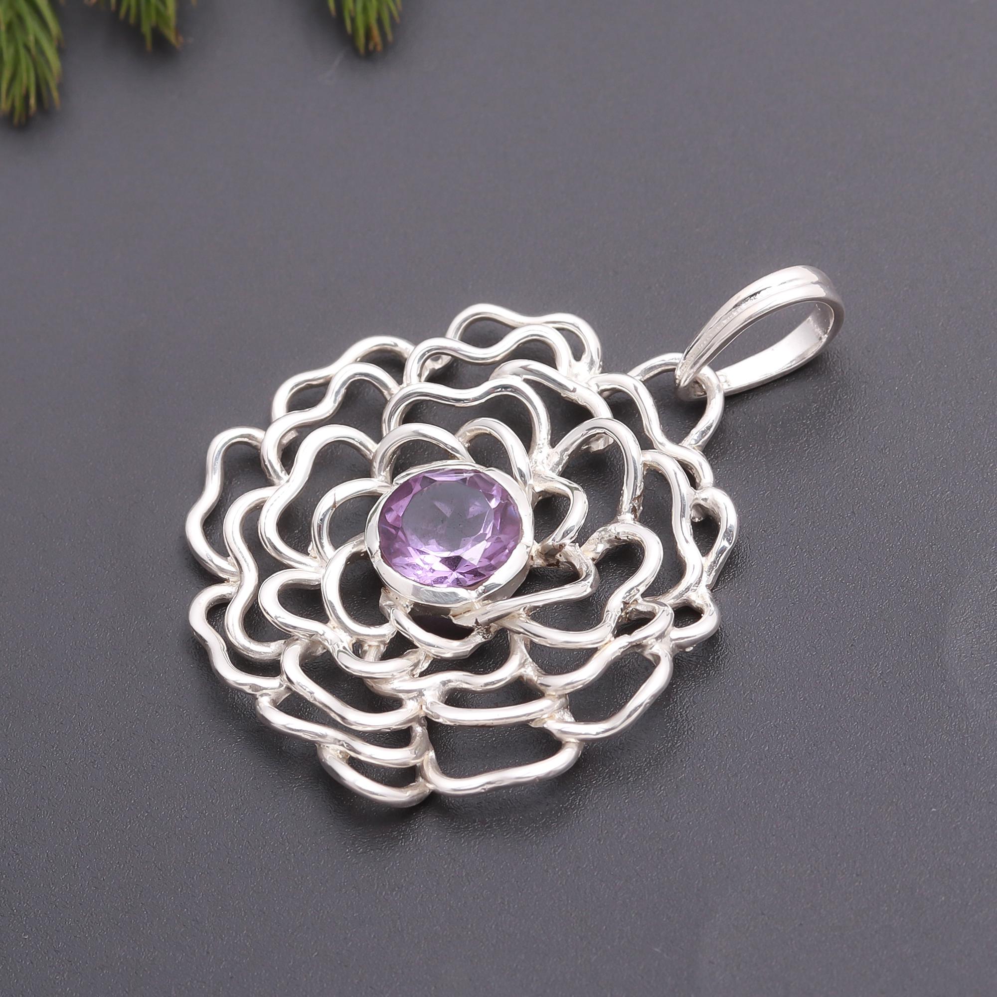 The Violet Bloom: Sterling Silver & Amethyst Flower Pendant