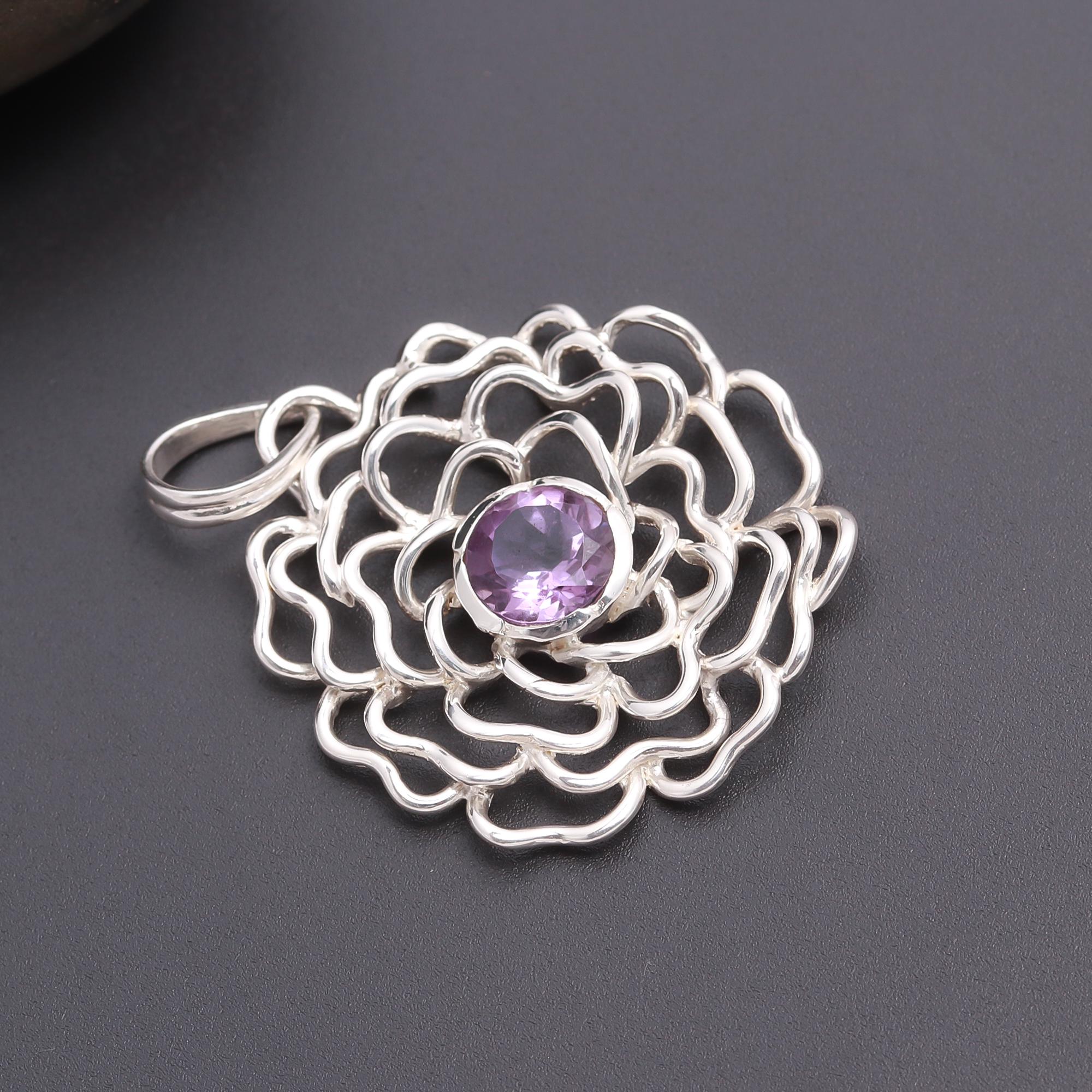 The Violet Bloom: Sterling Silver & Amethyst Flower Pendant