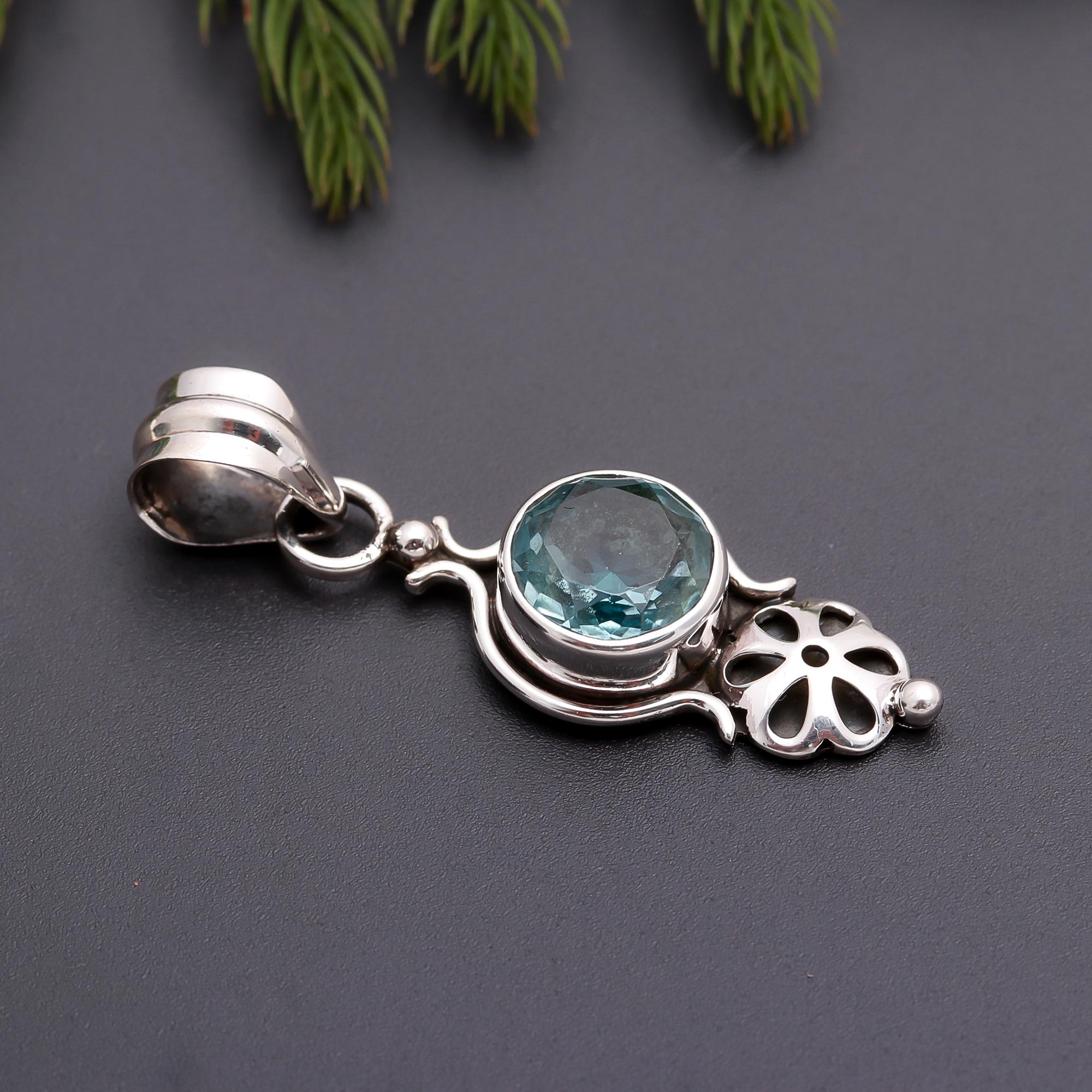 925 Silver Blue Topaz Pendant
