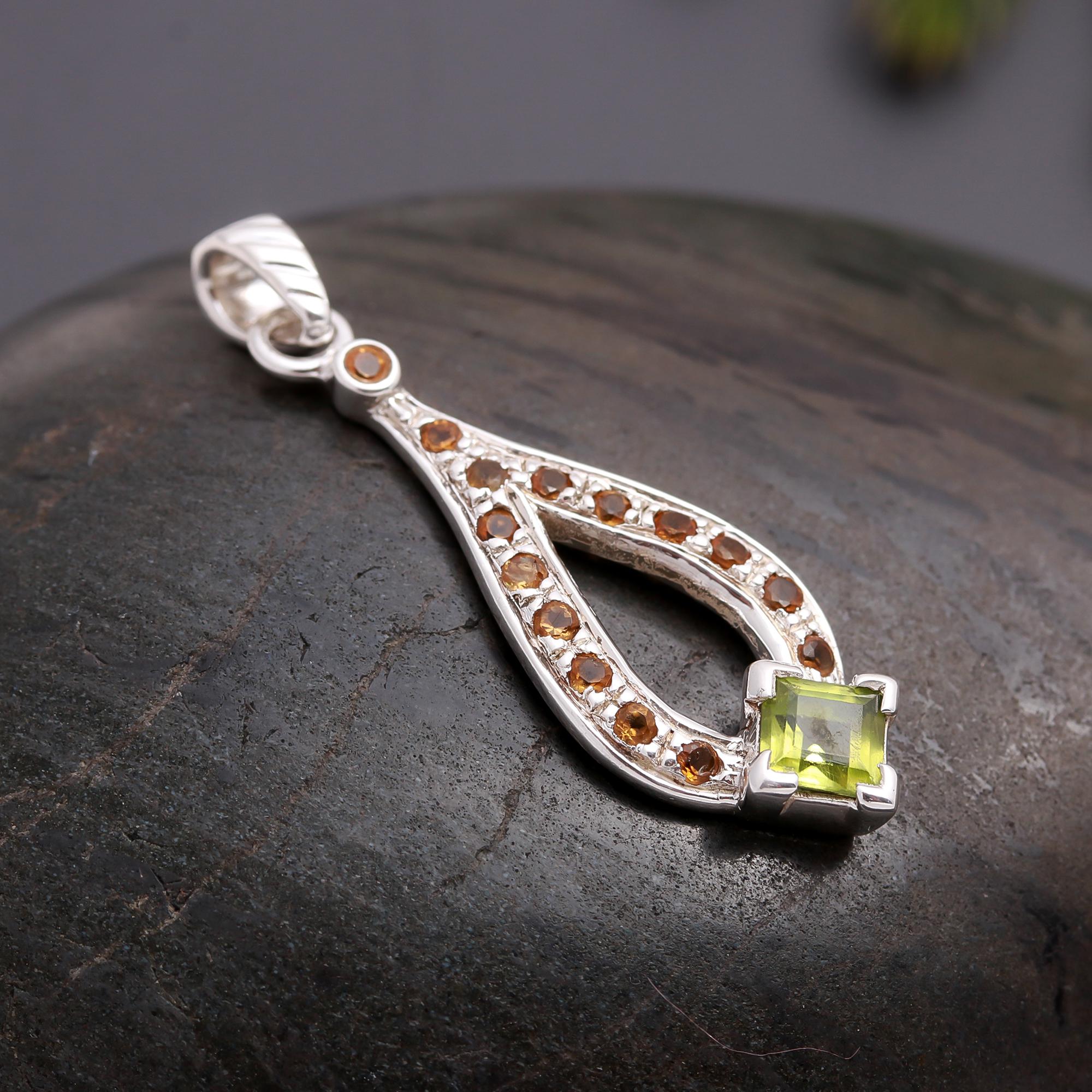 925 Silver Peridot and Citrine Pendant