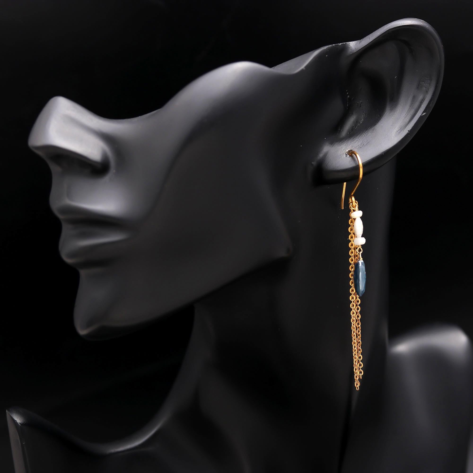 The Blue Horizon: Kyanite & Pearl Linear Drops