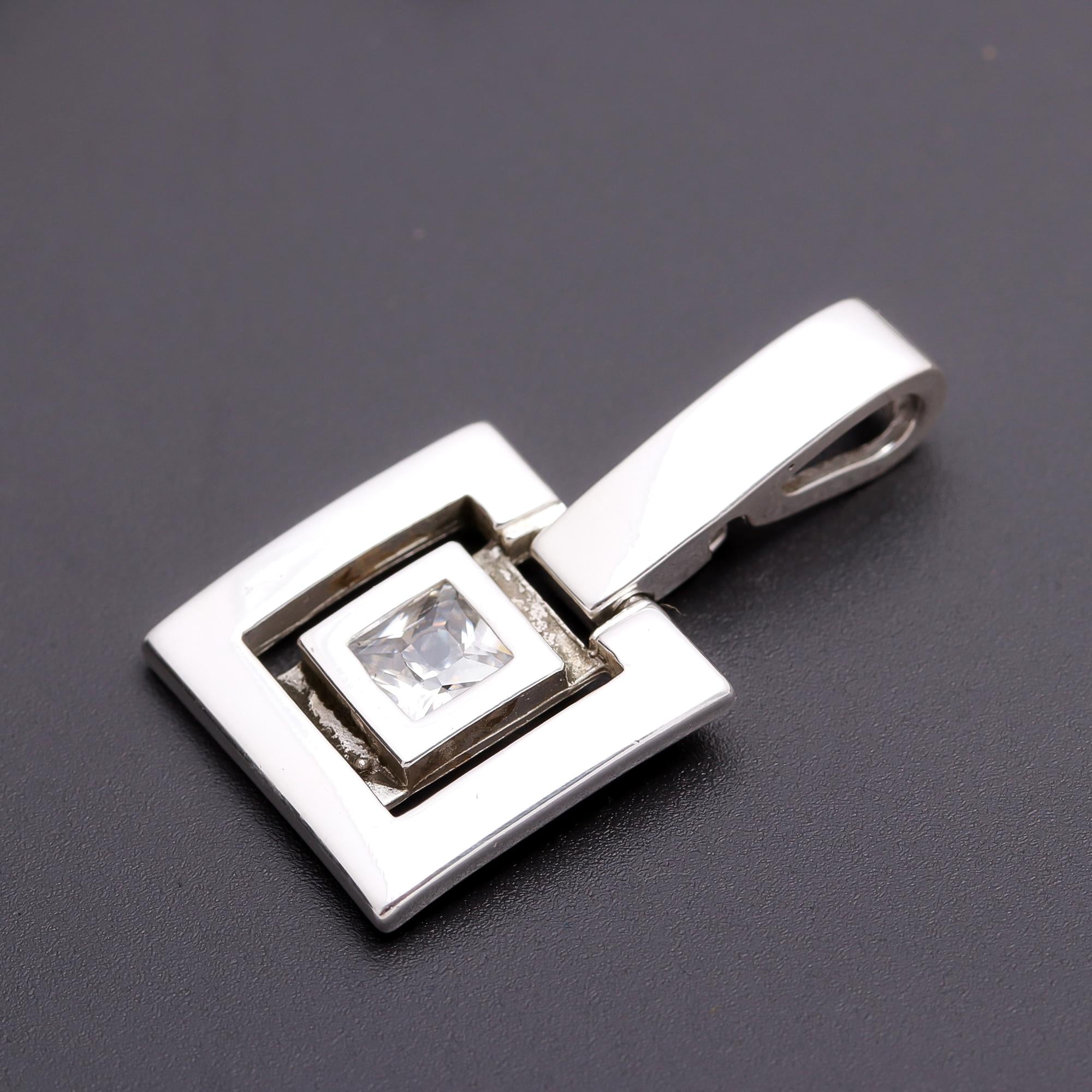 925 Silver Square White Topaz Pendant