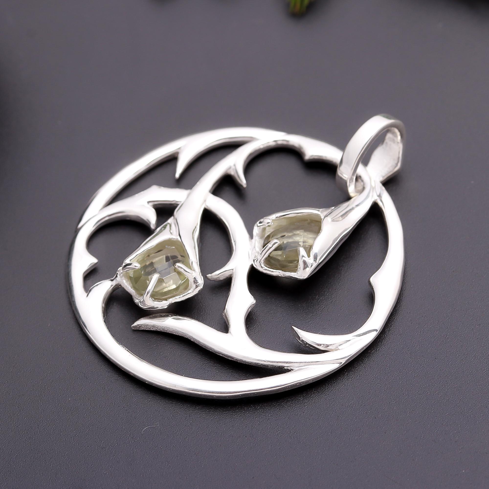 925 Silver Green Quartz Flower Vine Pendant