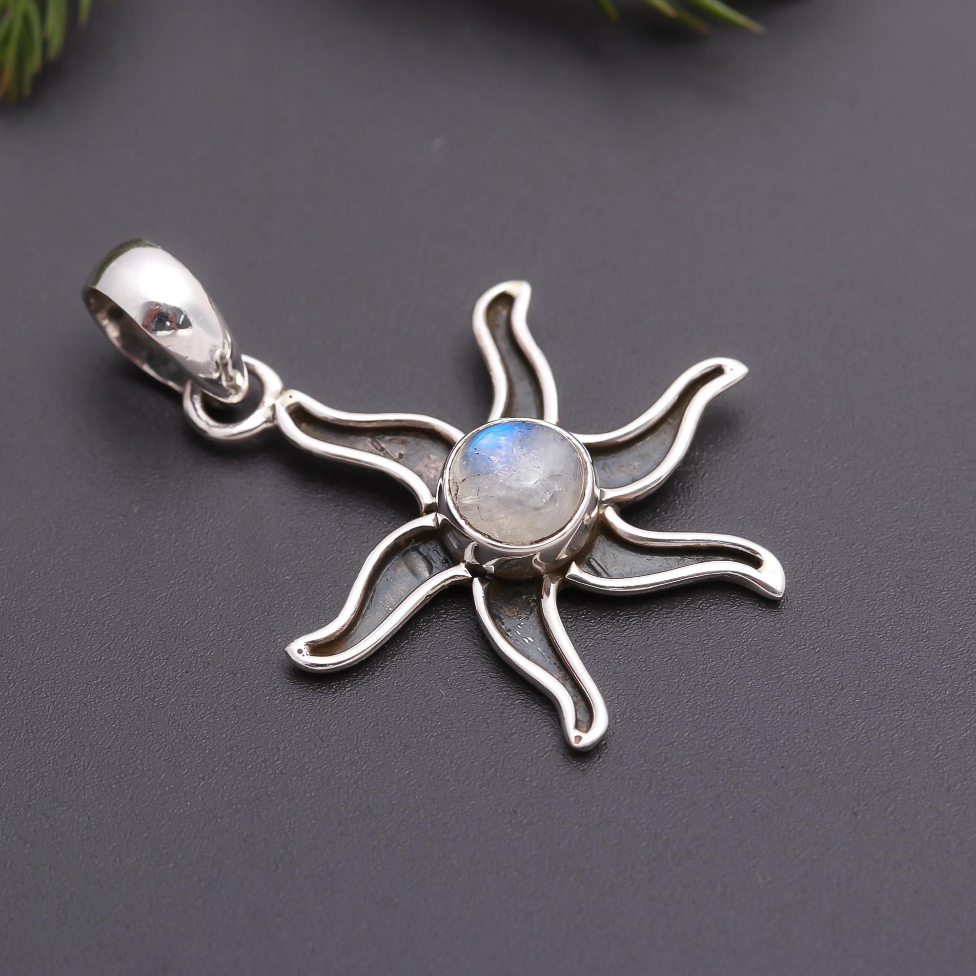 925 Silver Moonstone Sun Pendant