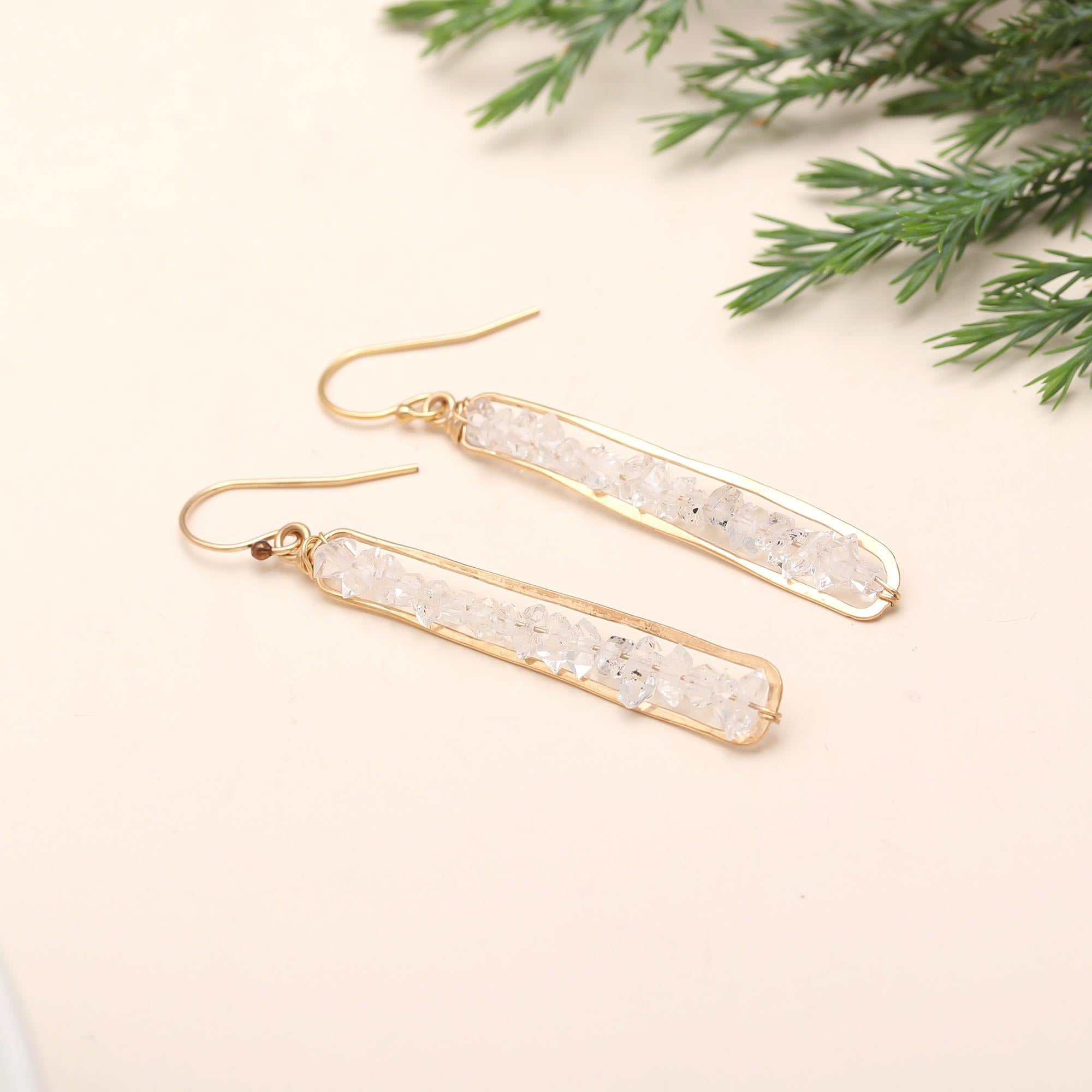 The Crystal Bar: Raw Quartz Linear Earrings