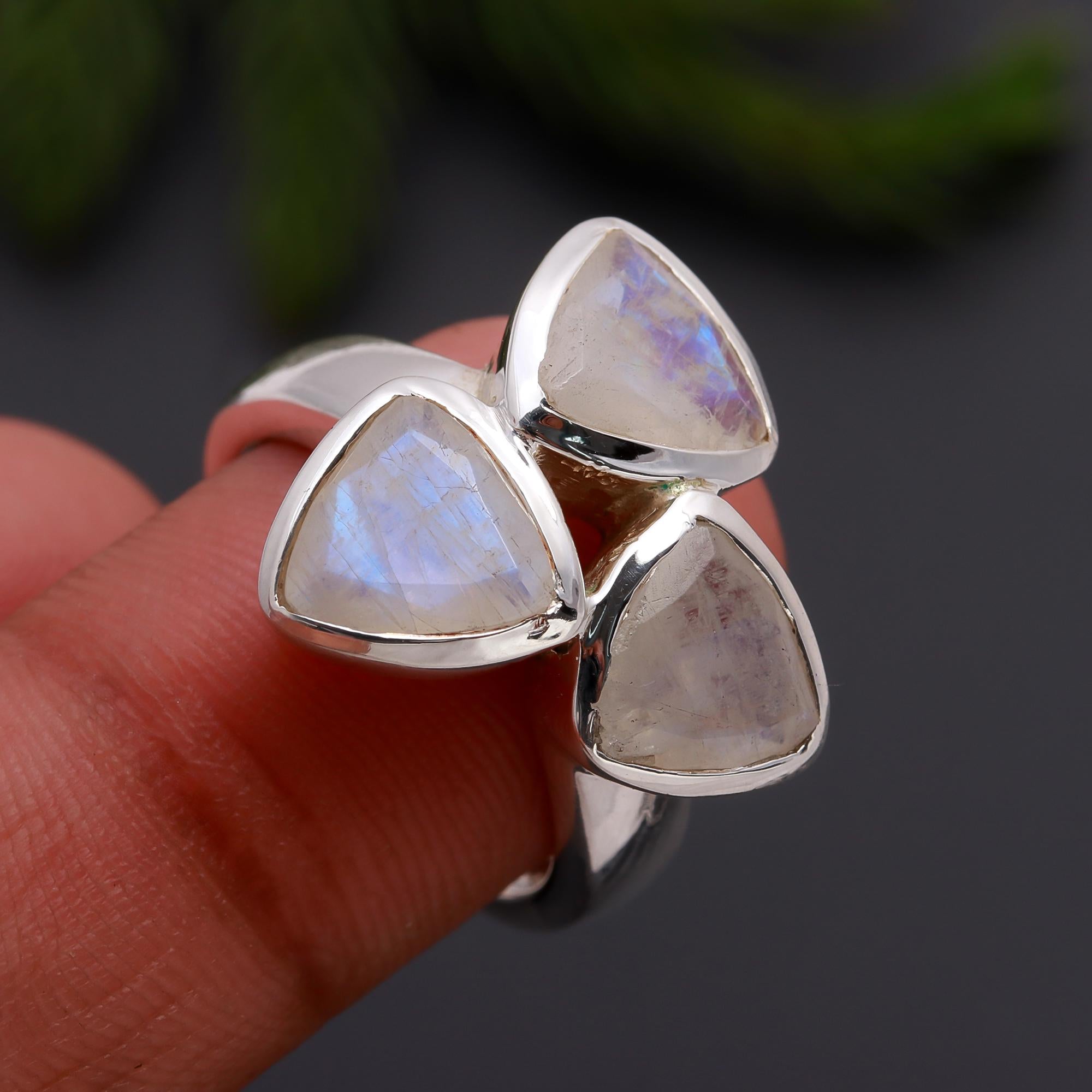 925 Silver Triple Moonstone Ring