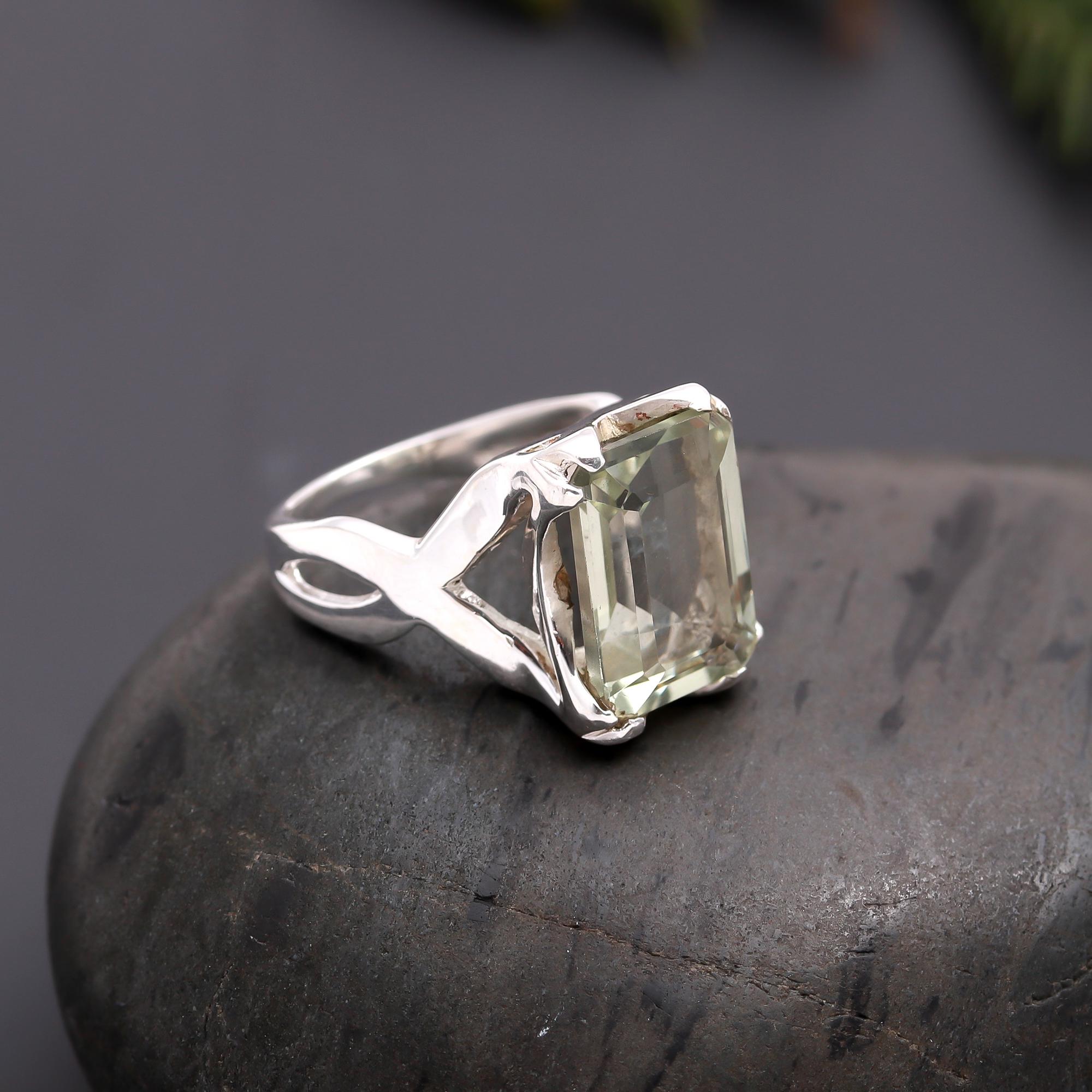 925 Silver Green Amethyst Ring