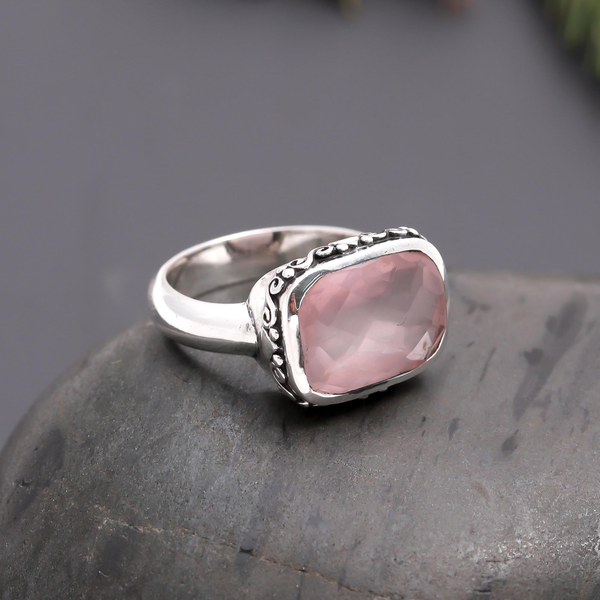 925 Silver Rose Quartz Statement Ring