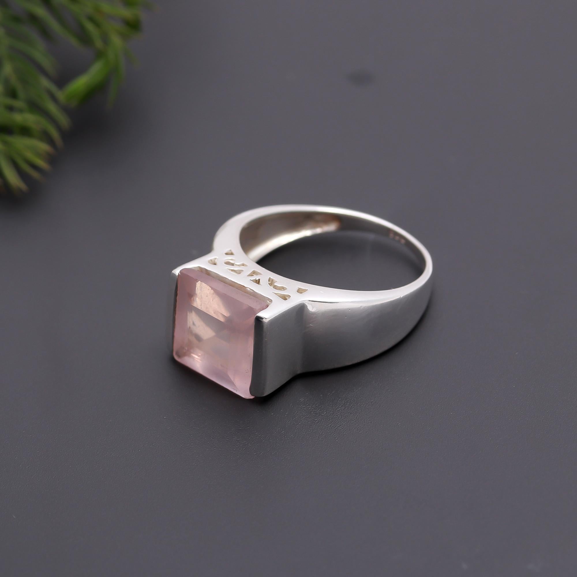 925 Silver Rose Quartz Ring