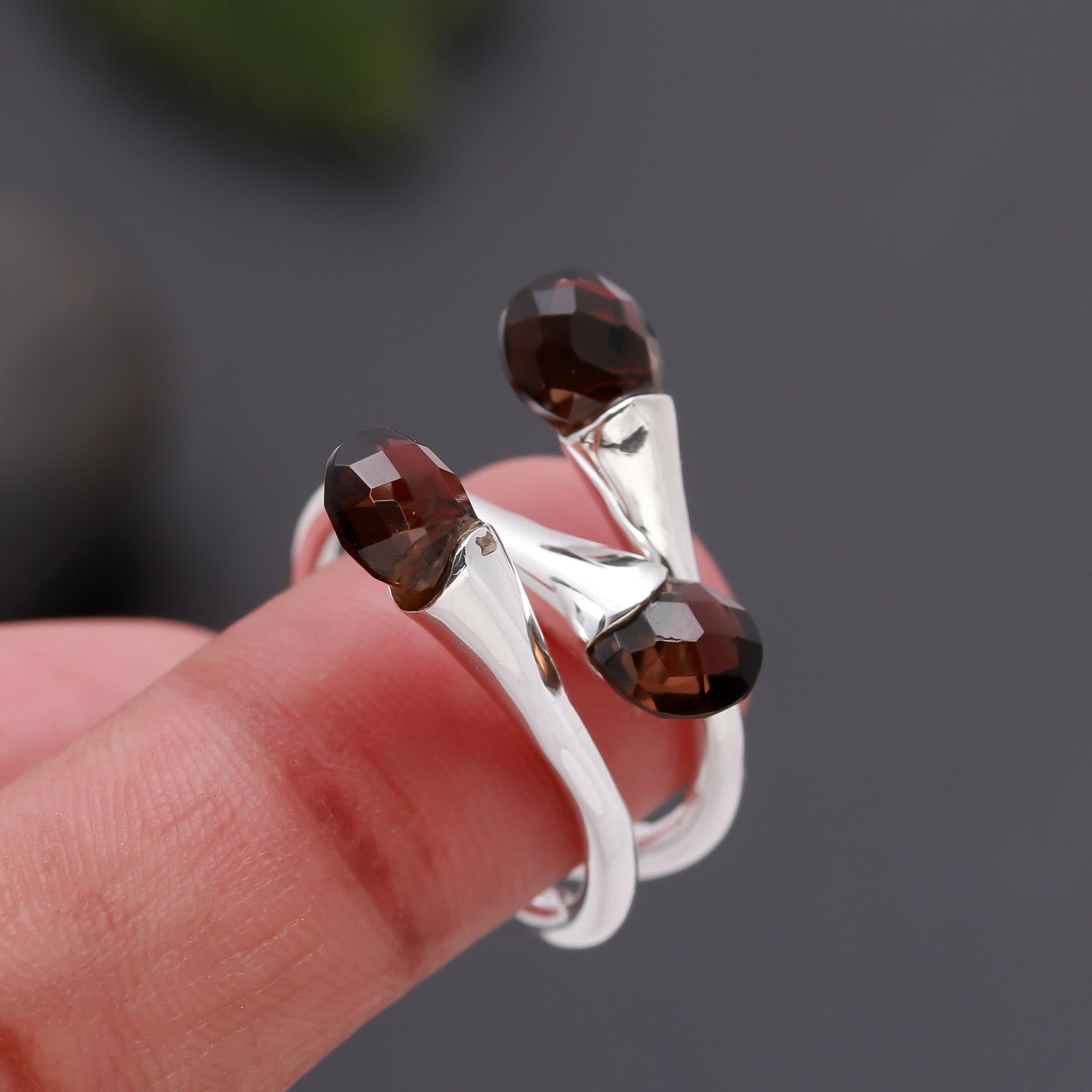 925 Silver Smoky Quartz Bypass Ring